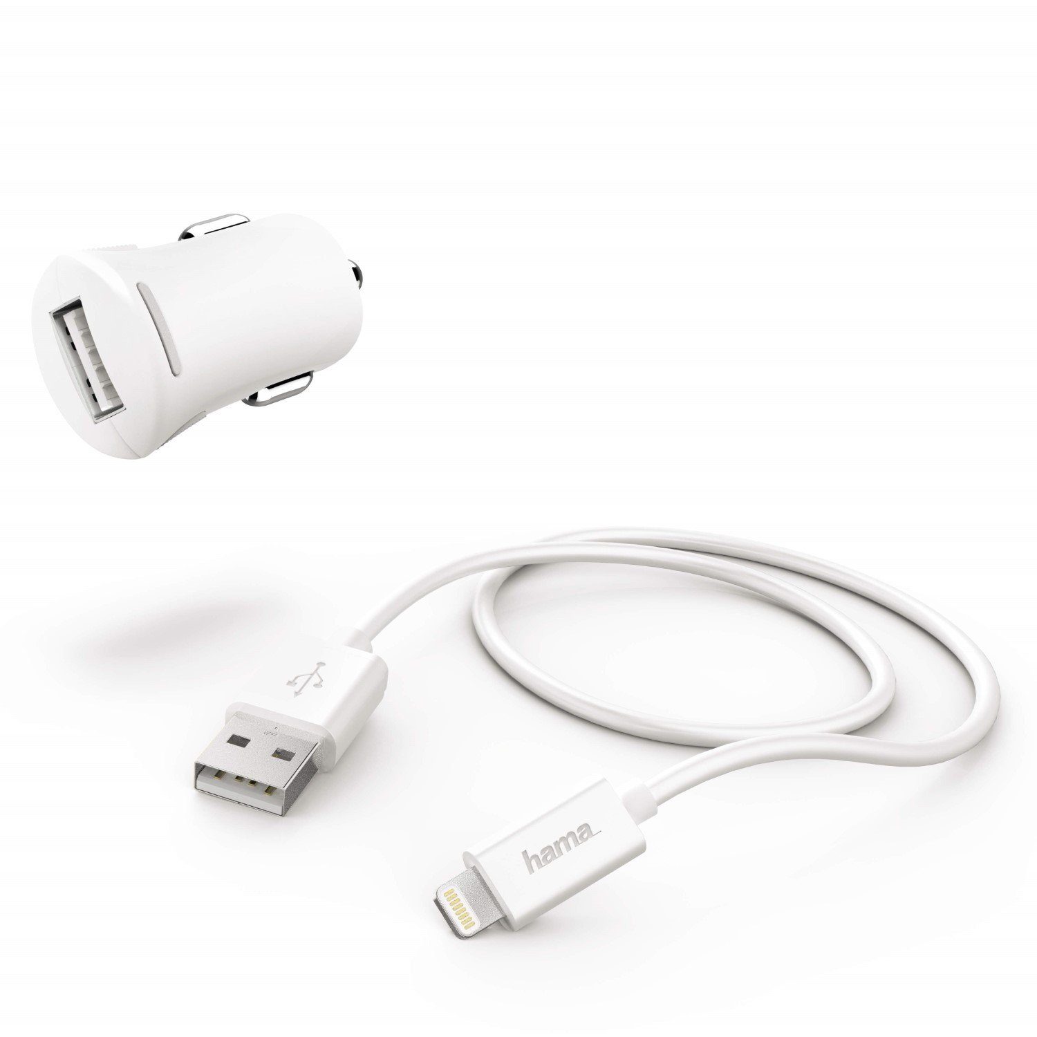 Hama KFZ Schnell-Ladekabel Lightning 2,4A 12W Smartphone-Ladegerät (MFI lizenziert USB Lade-Adapter Auto Ladegerät Schnellladung)