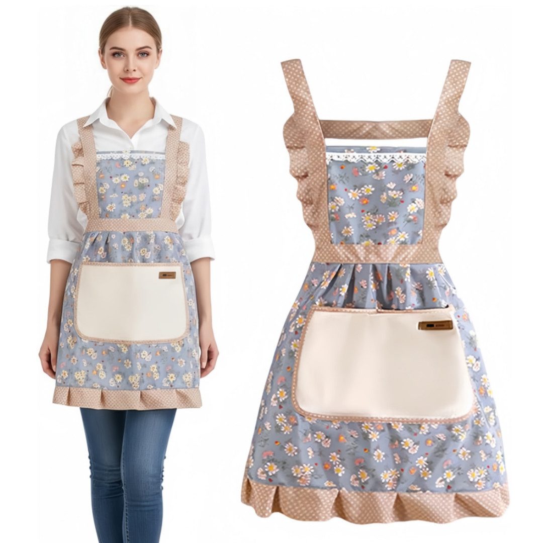 FOUORTUNATE-BEE Kochschürze Damen Küchenschürze mit Tasche verstellbar zum Kochen und Backen, Blumenschürze Damen für Küche Haushalt Café Restaurant und Garten