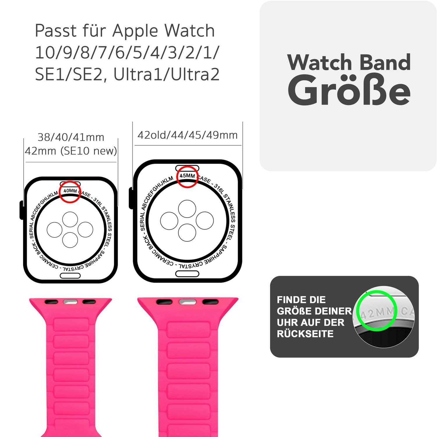 Nalia Smartwatch-Armband Apple Watch 49mm/46/45/44/42(Serie 1-3), Magnetisc günstig online kaufen