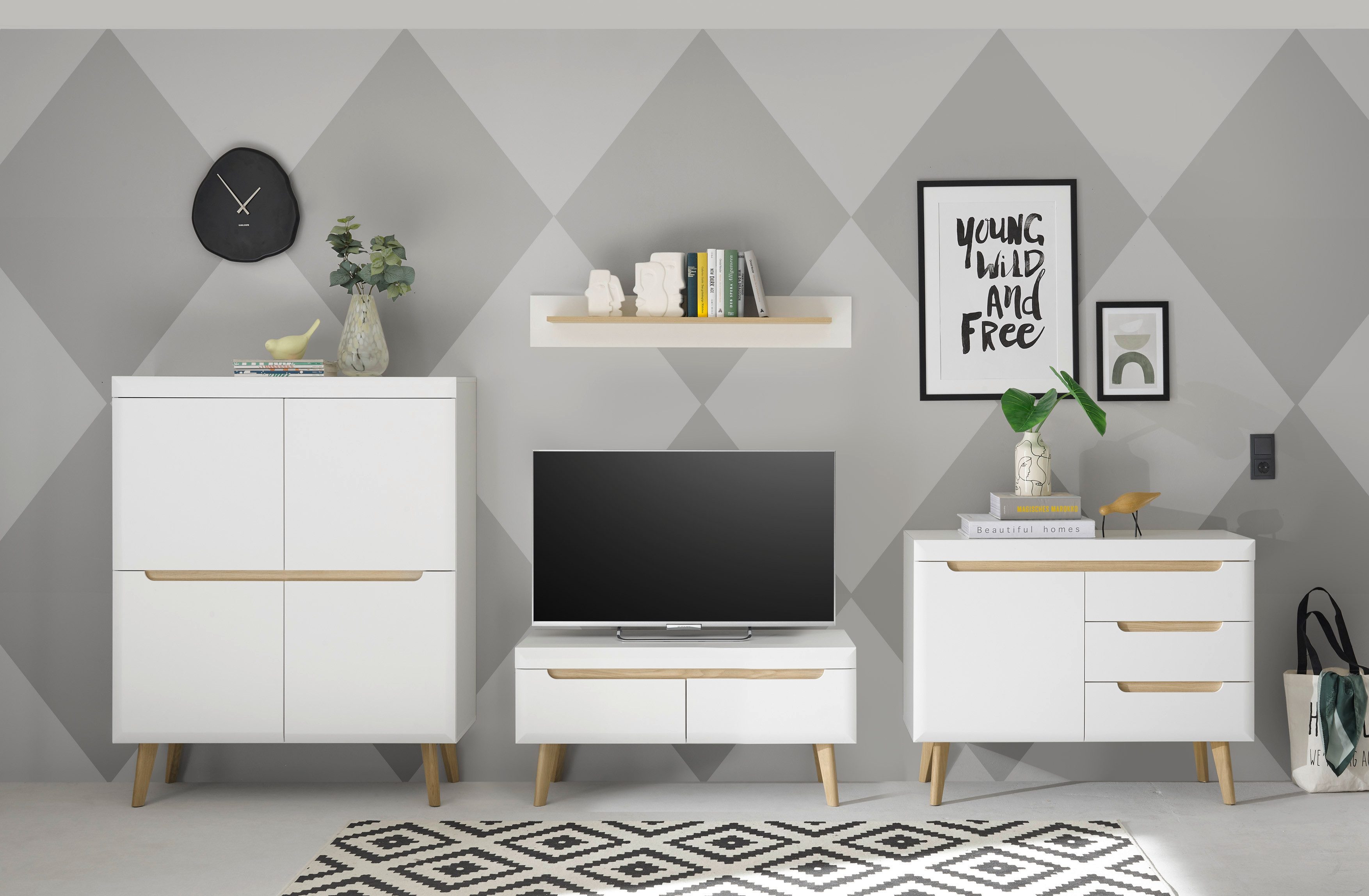 INOSIGN Wohnwand Torge, Anbauwand, Schrankwand, Mediawand, Wohnzimmer-Set, (4-St), enthält Lowboard, Sideboard, Highboard + Wandboard, 361 cm breit