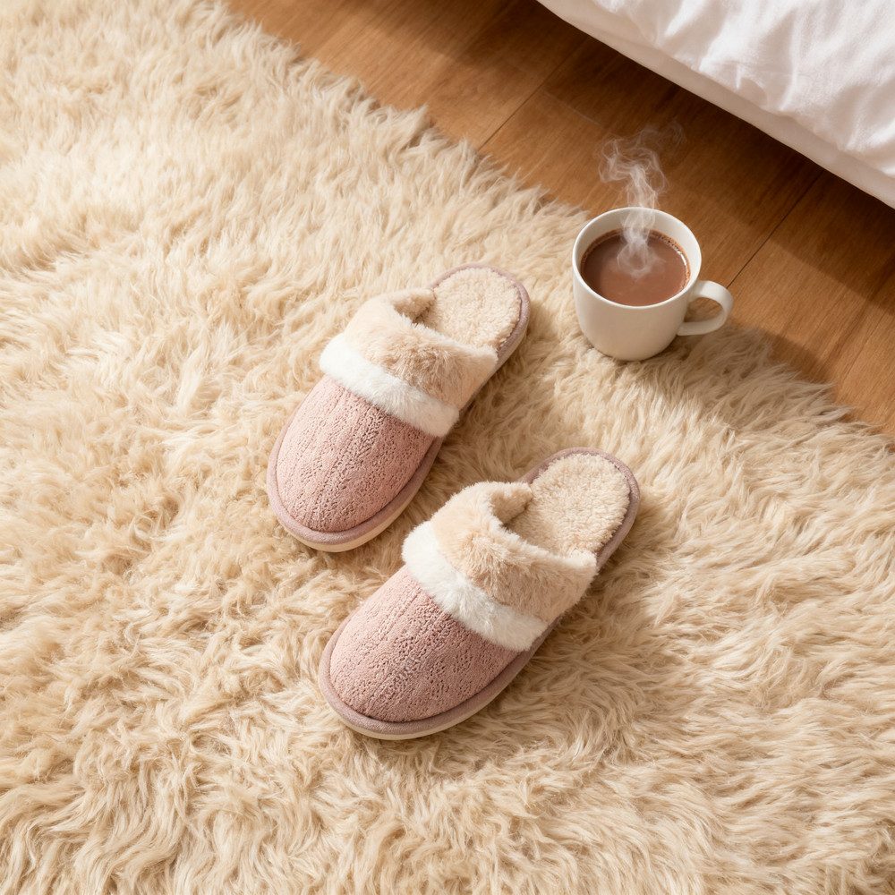 Coonoor Damen Herren Hausschuhe Winter Warme Weiche Flache Plüsch Plüsch Hausschuhe Pantoffeln Rutschfeste Outdoor/Indoor