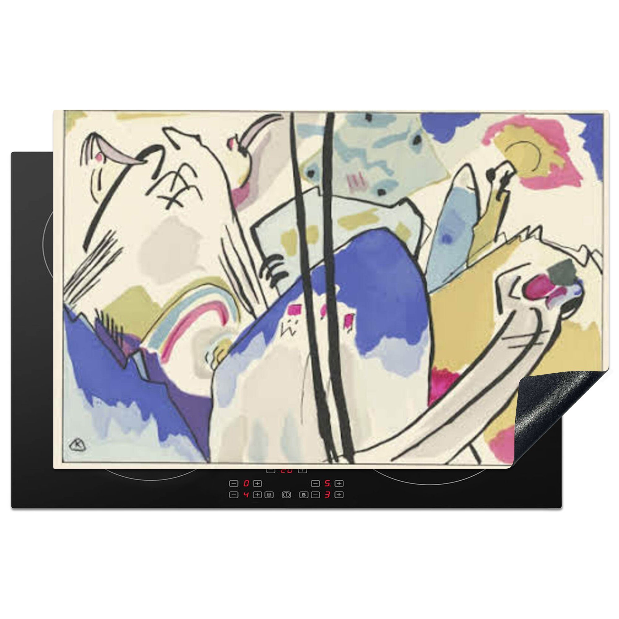 MuchoWow Herdblende-/Abdeckplatte Komposition 4 - Gemälde von Wassily Kandinsky, Vinyl, (1 tlg), 81x52 cm, Induktionskochfeld Schutz für die küche, Ceranfeldabdeckung