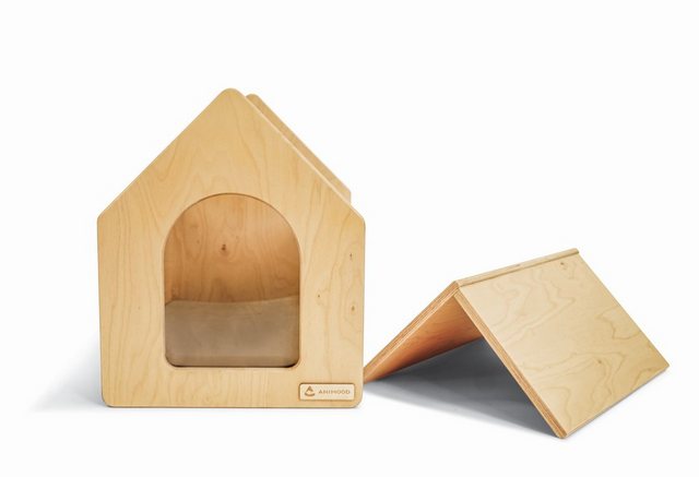 Animood Tierhaus Hundehütte Rico, Hundehütte aus Holz, Schlafplatz für Haustiere inkl. Hundematratze