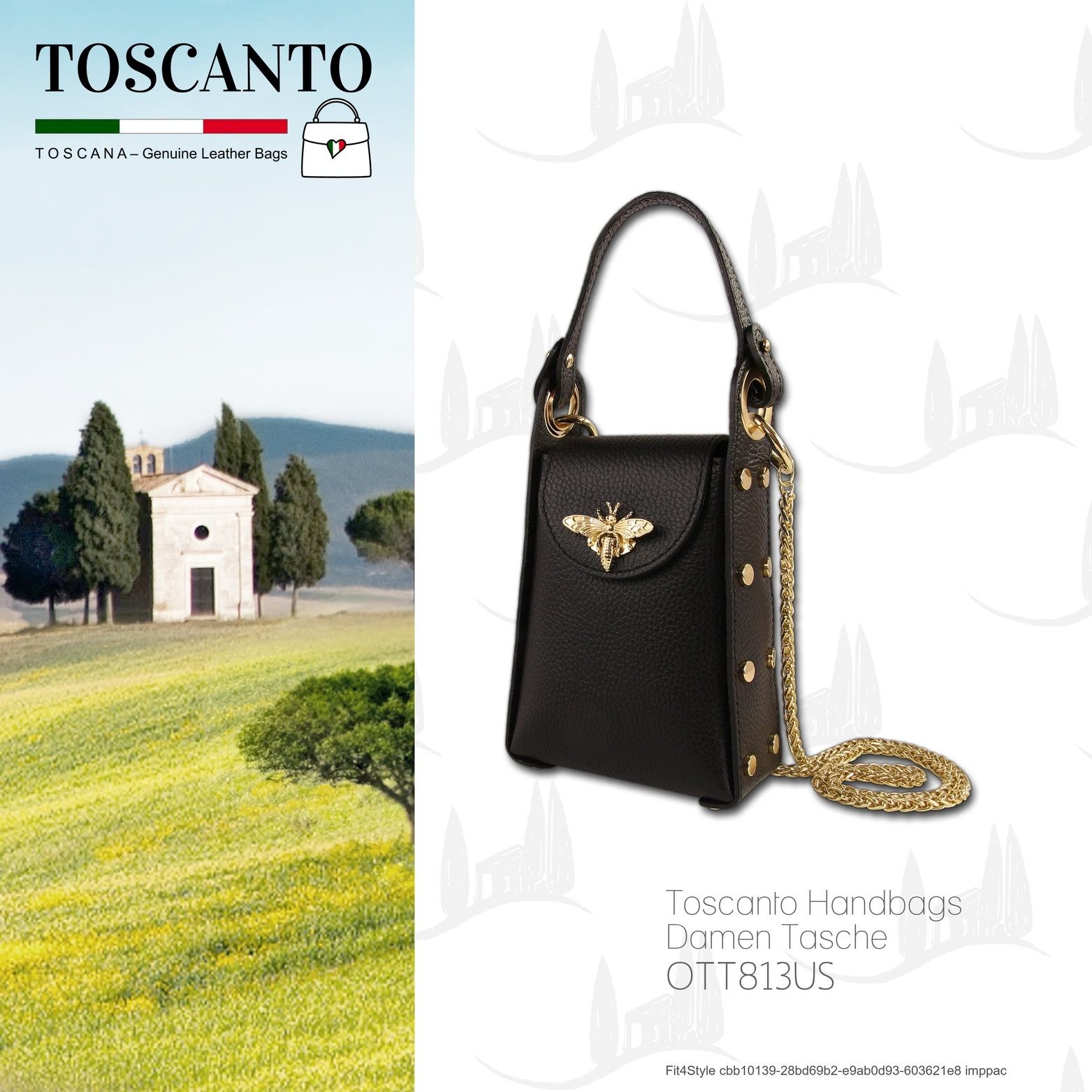 Toscanto Umhängetasche Toscanto Tasche schwarz Umhängetasche (Umhängetasche), Damen Leder Umhängetasche, schwarz ca. 13cm
