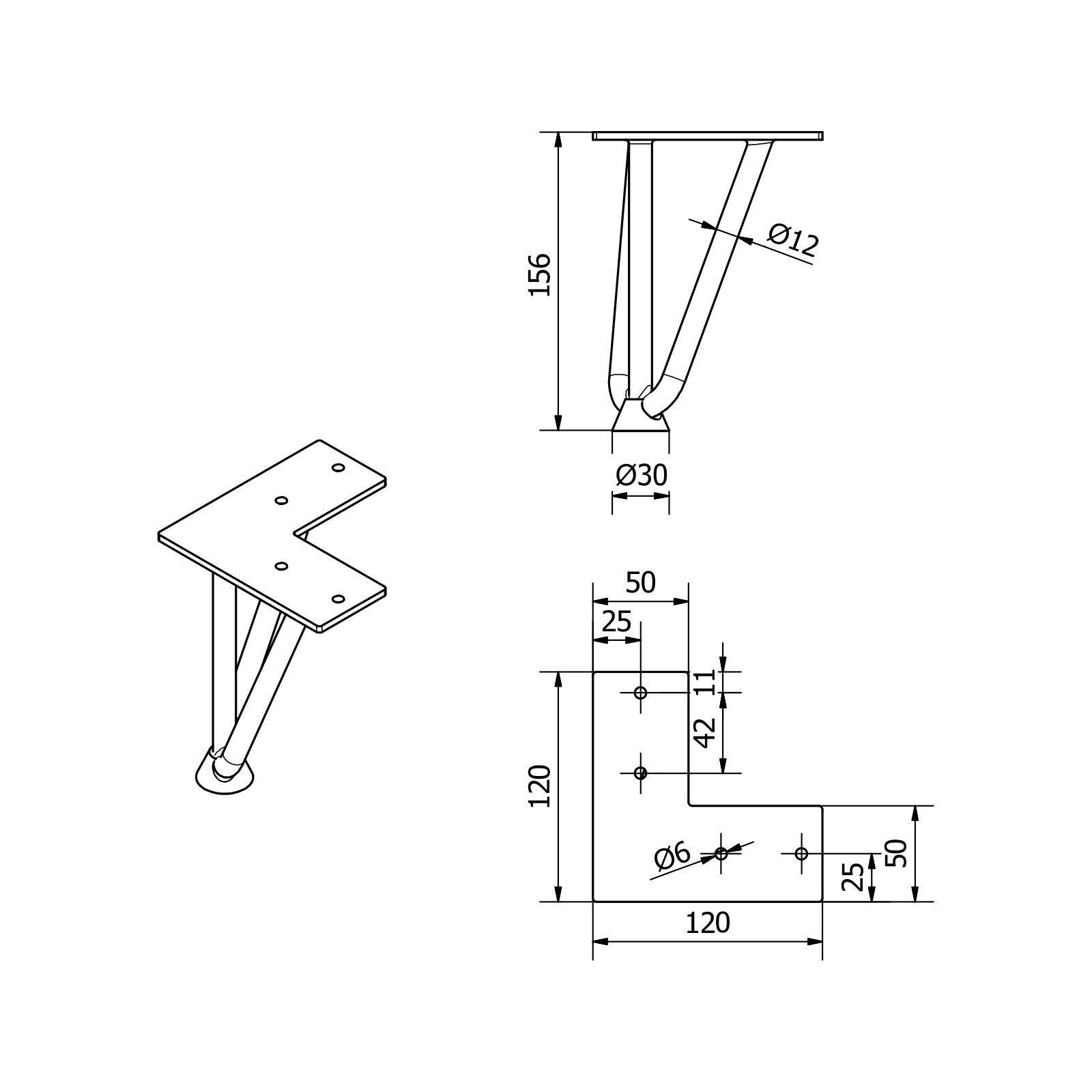 SO-TECH® Tischbein Haarnadelbeine mit Bodenschutz Montageplatte 12x12cm, weiß lackiert Höhe 150 mm (Rundstahl)