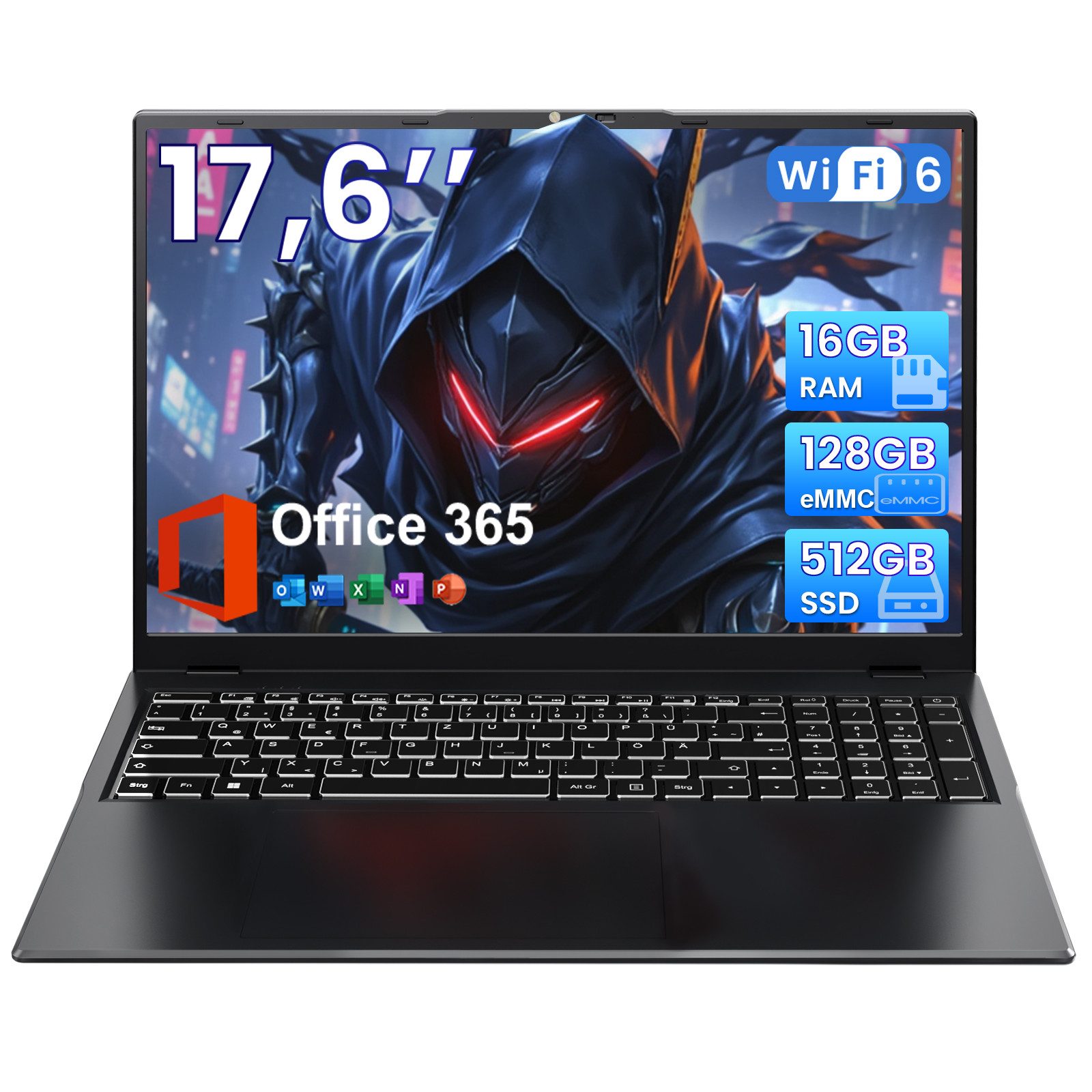MENGHU 17,6” Laptop Office-Notebook FHD WIFI6 Beleuchtete DE-Tastatur Notebook (MENGHU, Alder Lake N95, 16 GB HDD, 640 GB SSD, Intel UHD Graphics)
