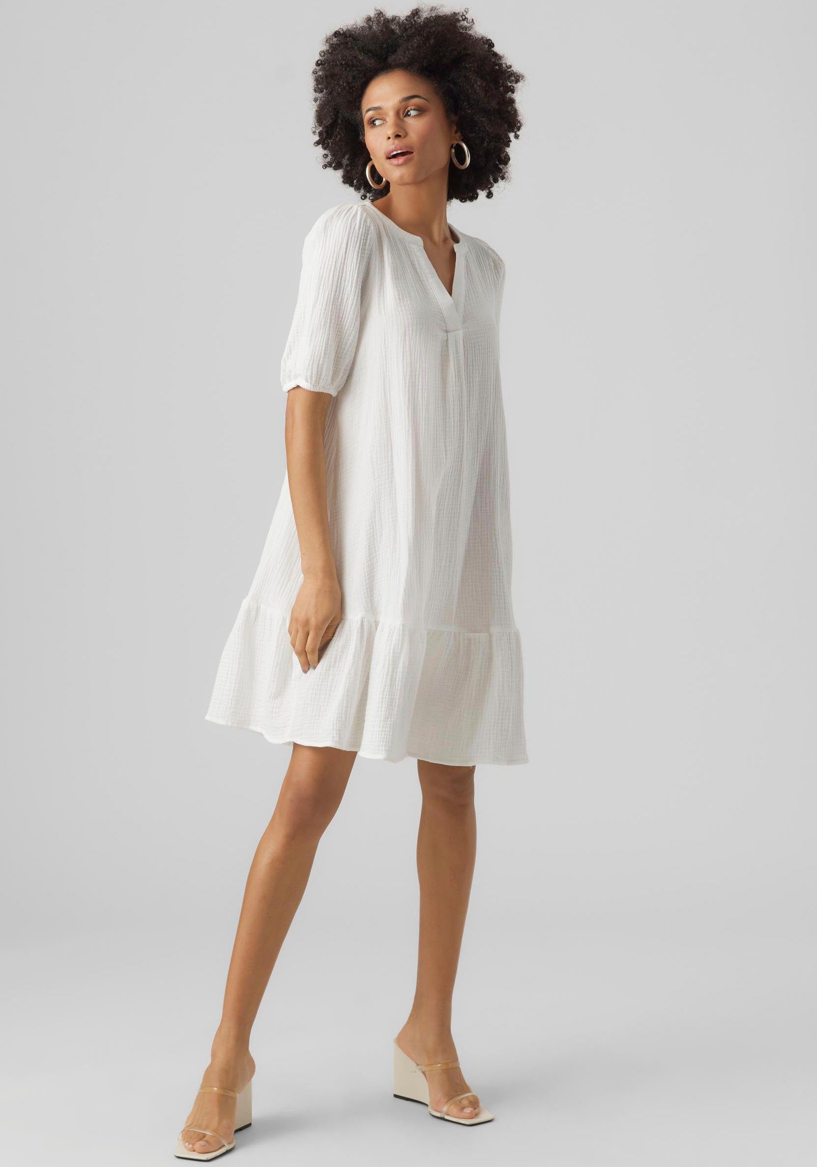 Vero Moda Minikleid White ABK Snow Volant 2/4 VMNATALI mit DRESS