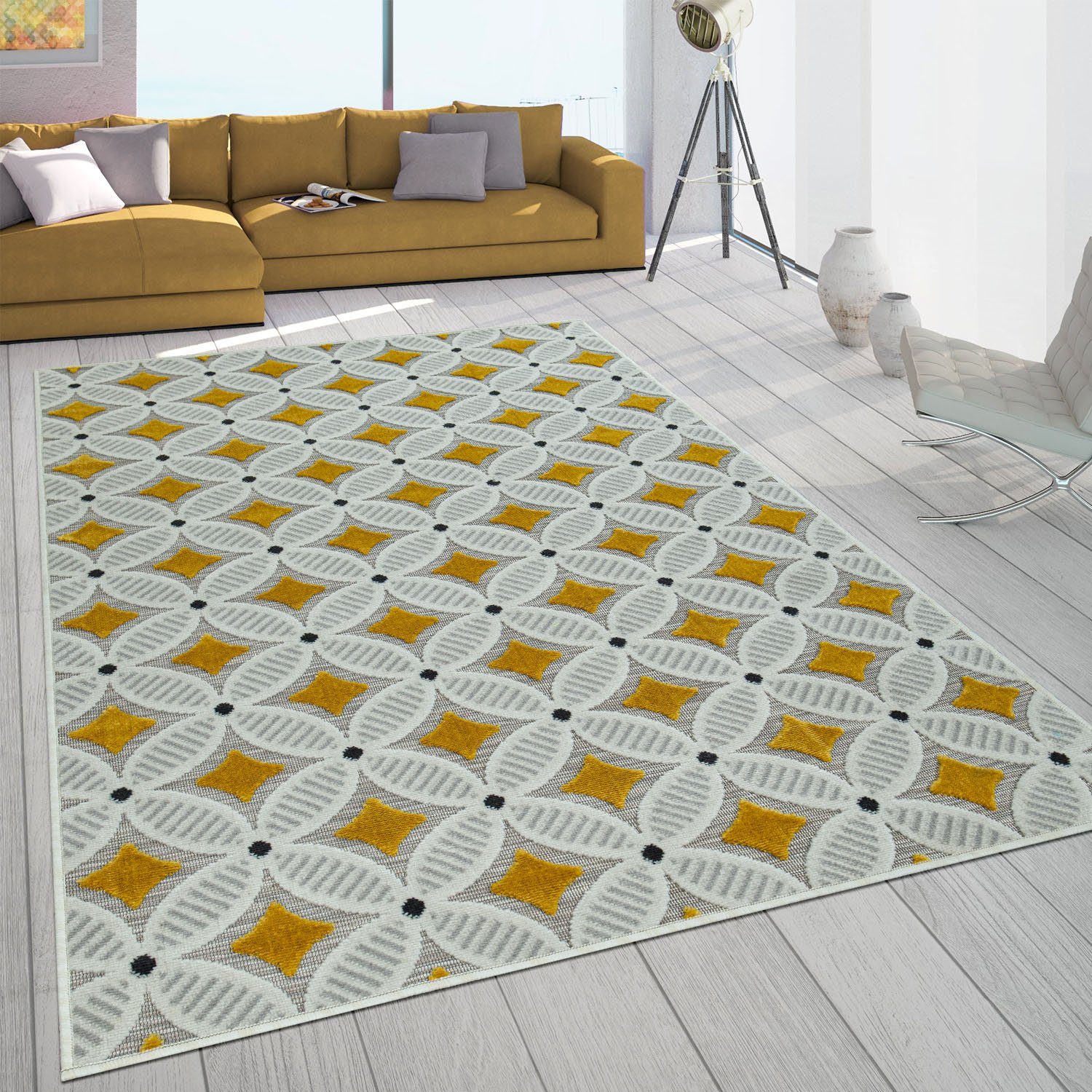 geeignet Teppich gelb In- Höhe: Design, und Outdoor 493, rechteckig, Paco Charleroi 3D-Retro 3 Home, mm,