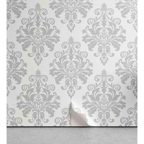 Abakuhaus Vinyltapete selbstklebendes Wohnzimmer Küchenakzent, Damast-Grau Barock Botanik wirbelt
