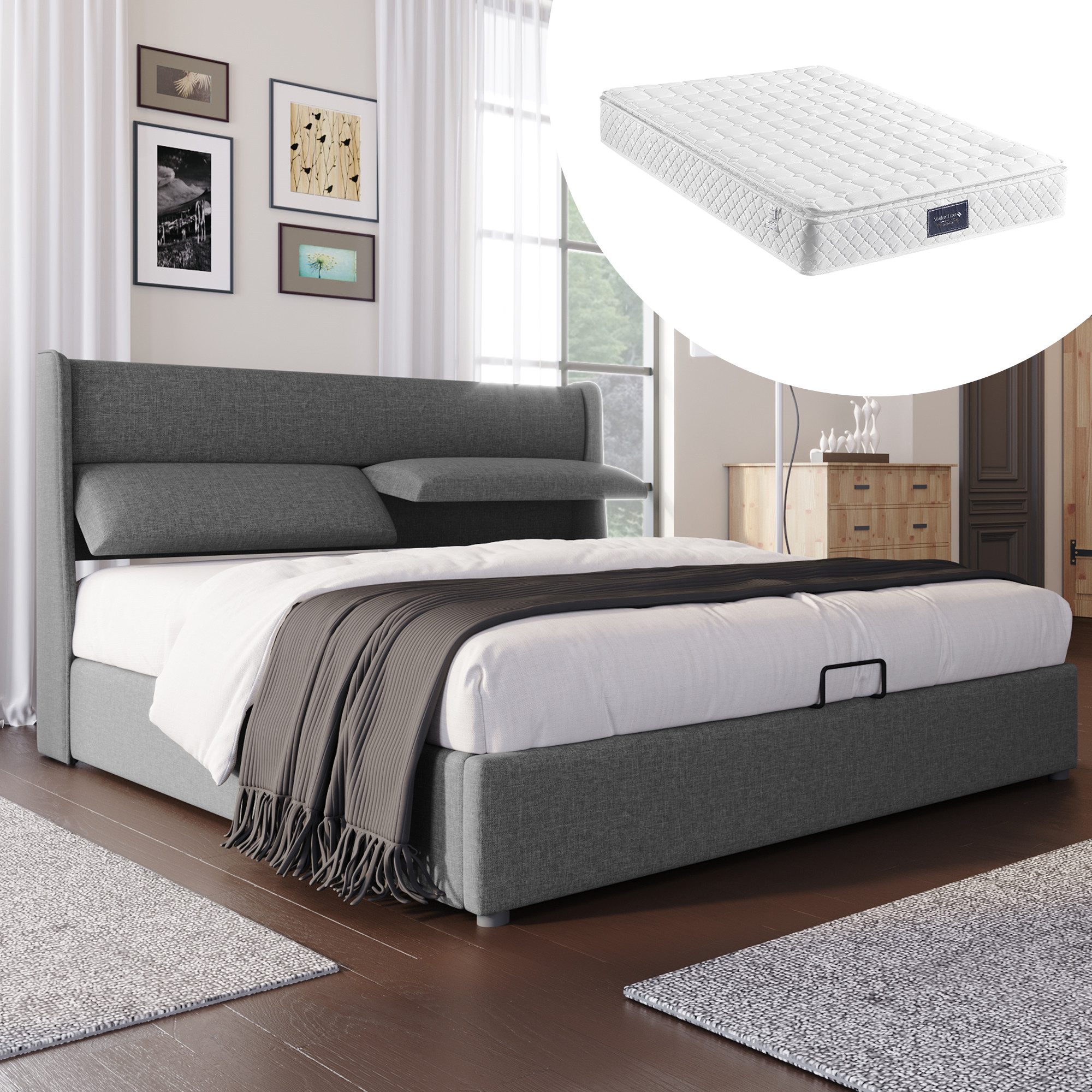 STILVORA Polsterbett 160x200 Stauraumbett Jugendbett Bettgestell günstig online kaufen