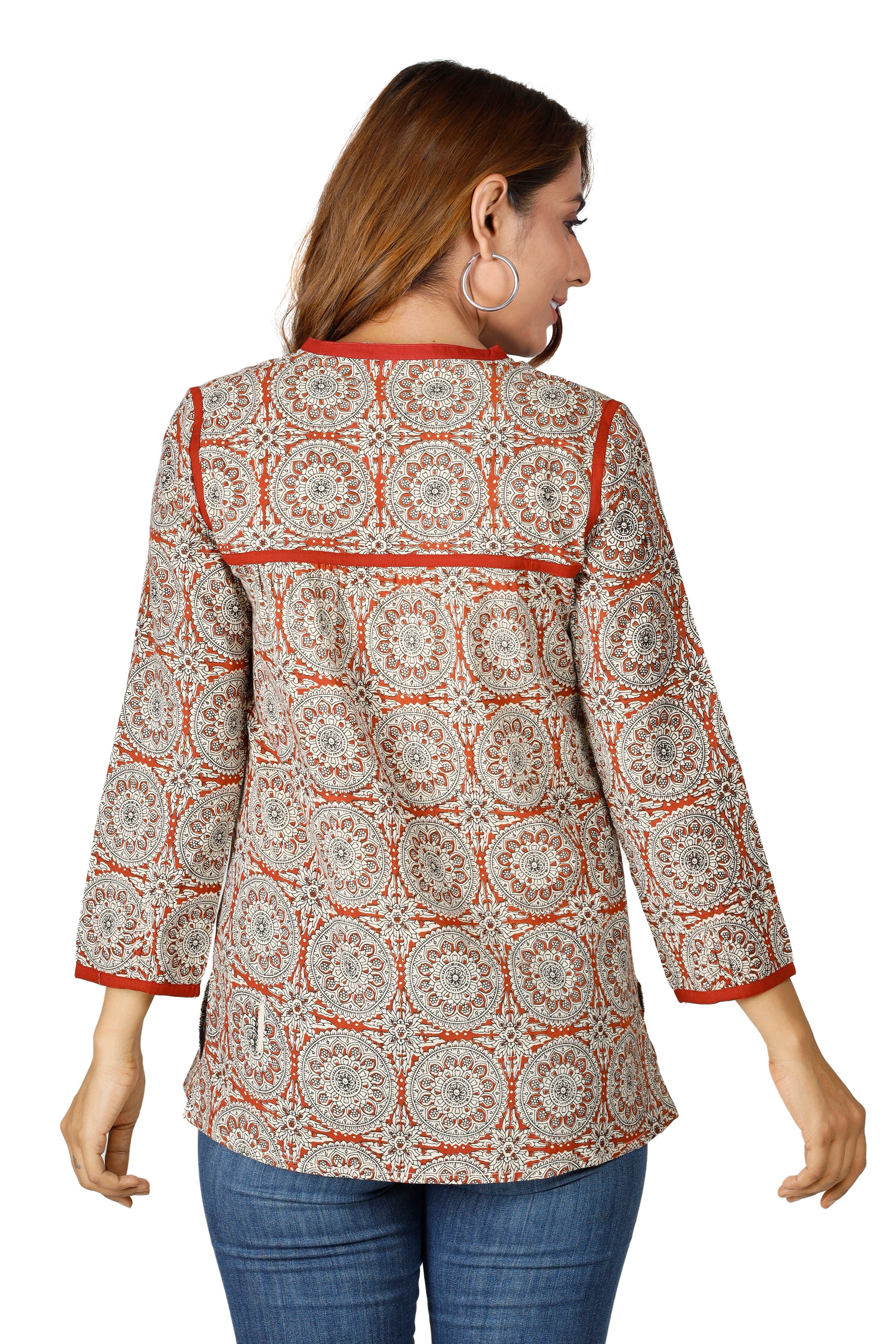 Guru-Shop Longbluse Handbedruckte Bohobluse, luftige Baumwollbluse.. günstig online kaufen