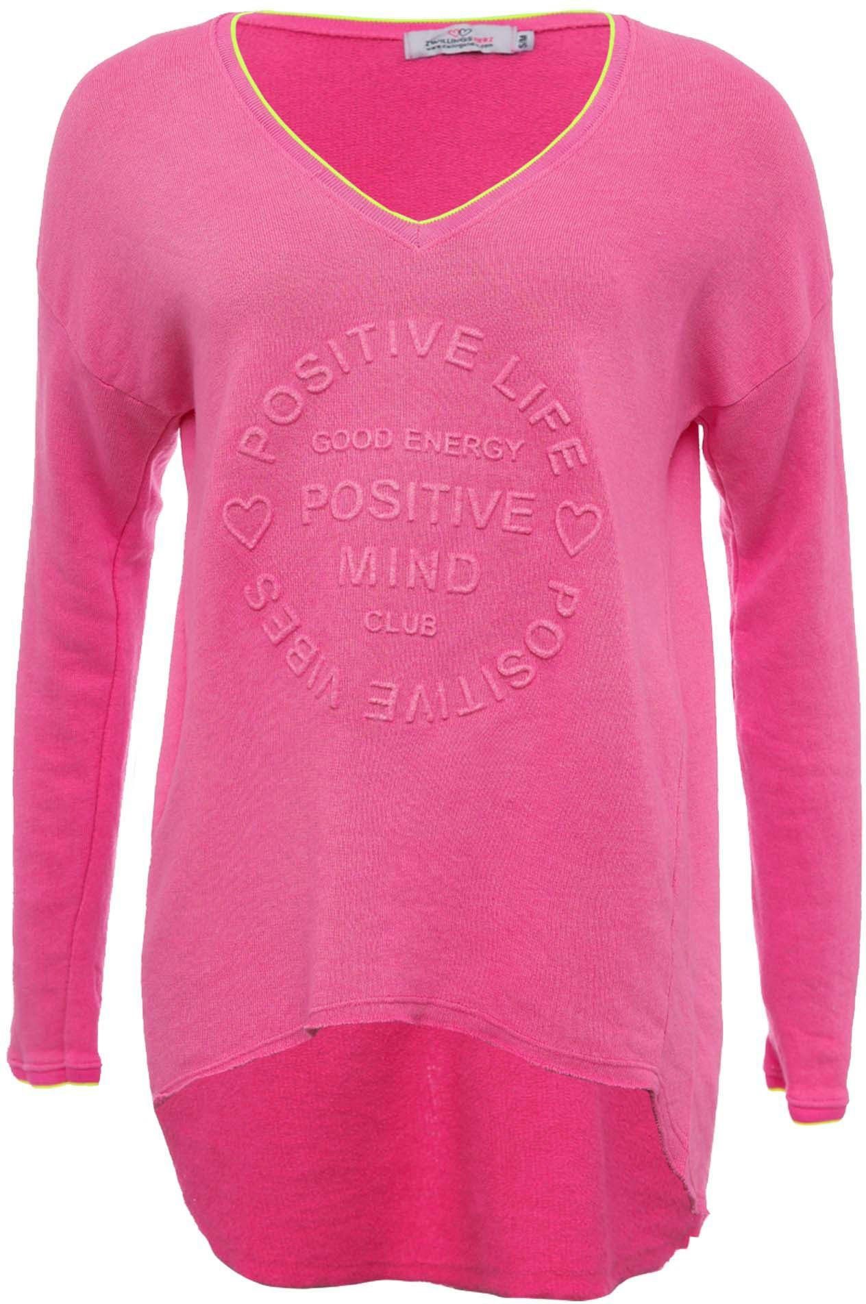 Kontrastnaht mit Zwillingsherz Sweatshirt pink V-Ausschnitt