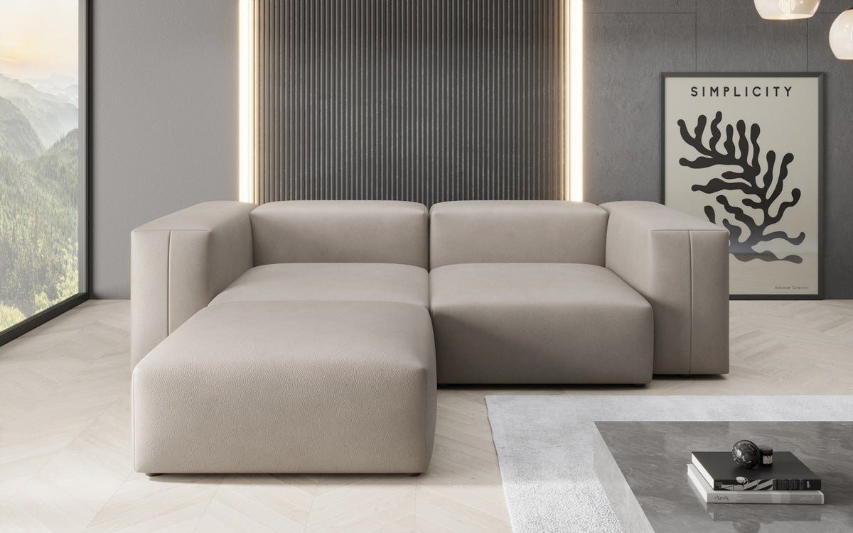Luxusbetten24 Sofa Designer L Sofa Snug Mini, mit Bezug aus Echtleder