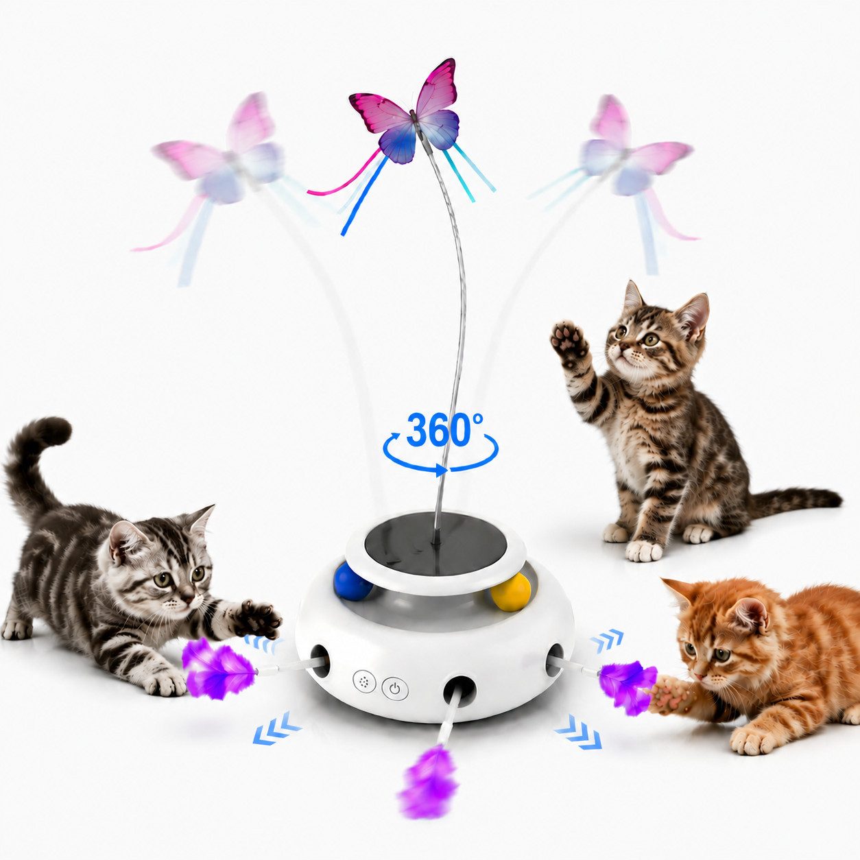 Fyrove Tier-Intelligenzspielzeug 3-in-1 Katzenspielzeug mit Schmetterling, Federn & Kugelbahn, Interaktives 3-in-1 Katzenspielzeug mit 360° …