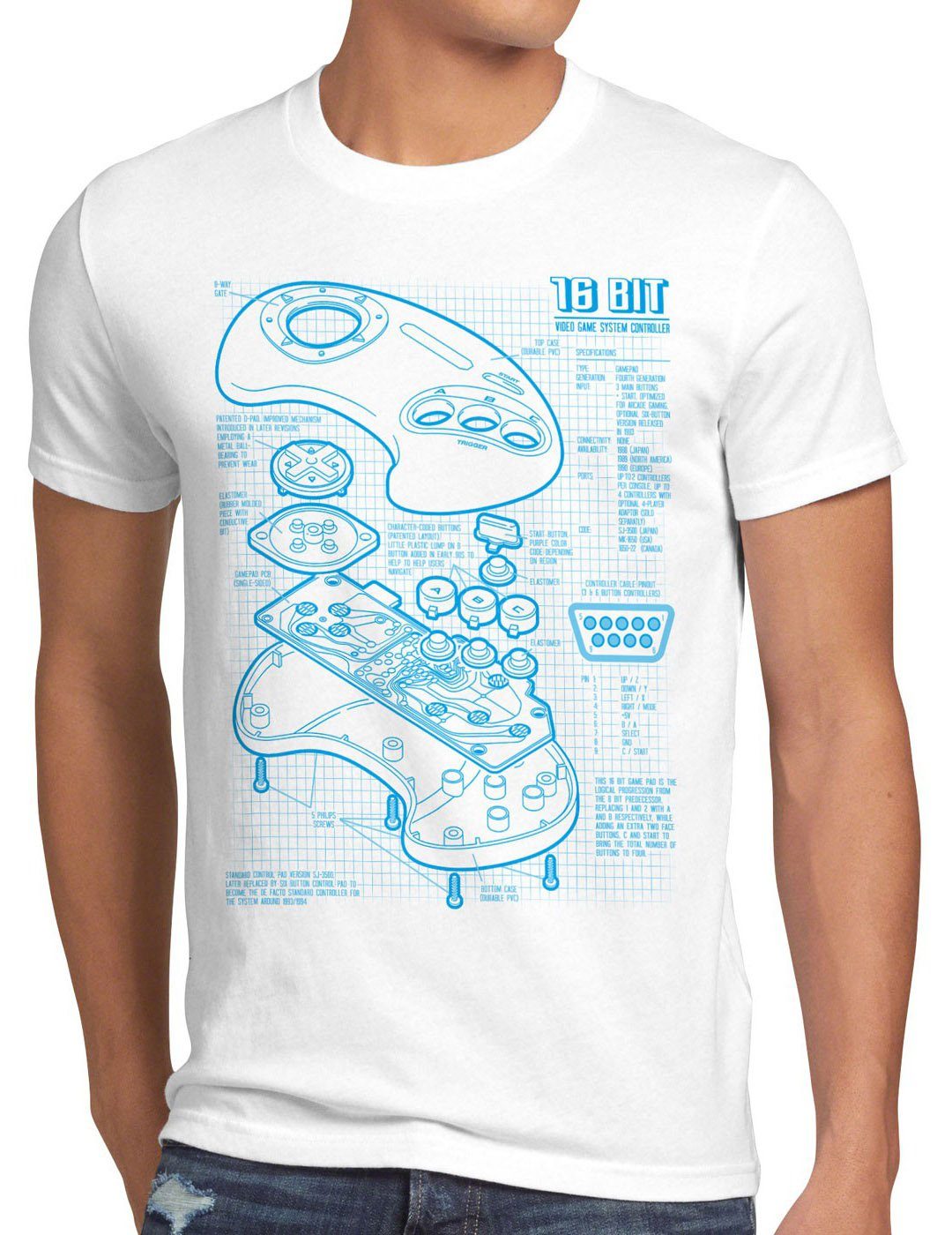 style3 Print-Shirt Herren T-Shirt Mega 16-Bit Konsole drive master gamer genesis system classic md weiß
