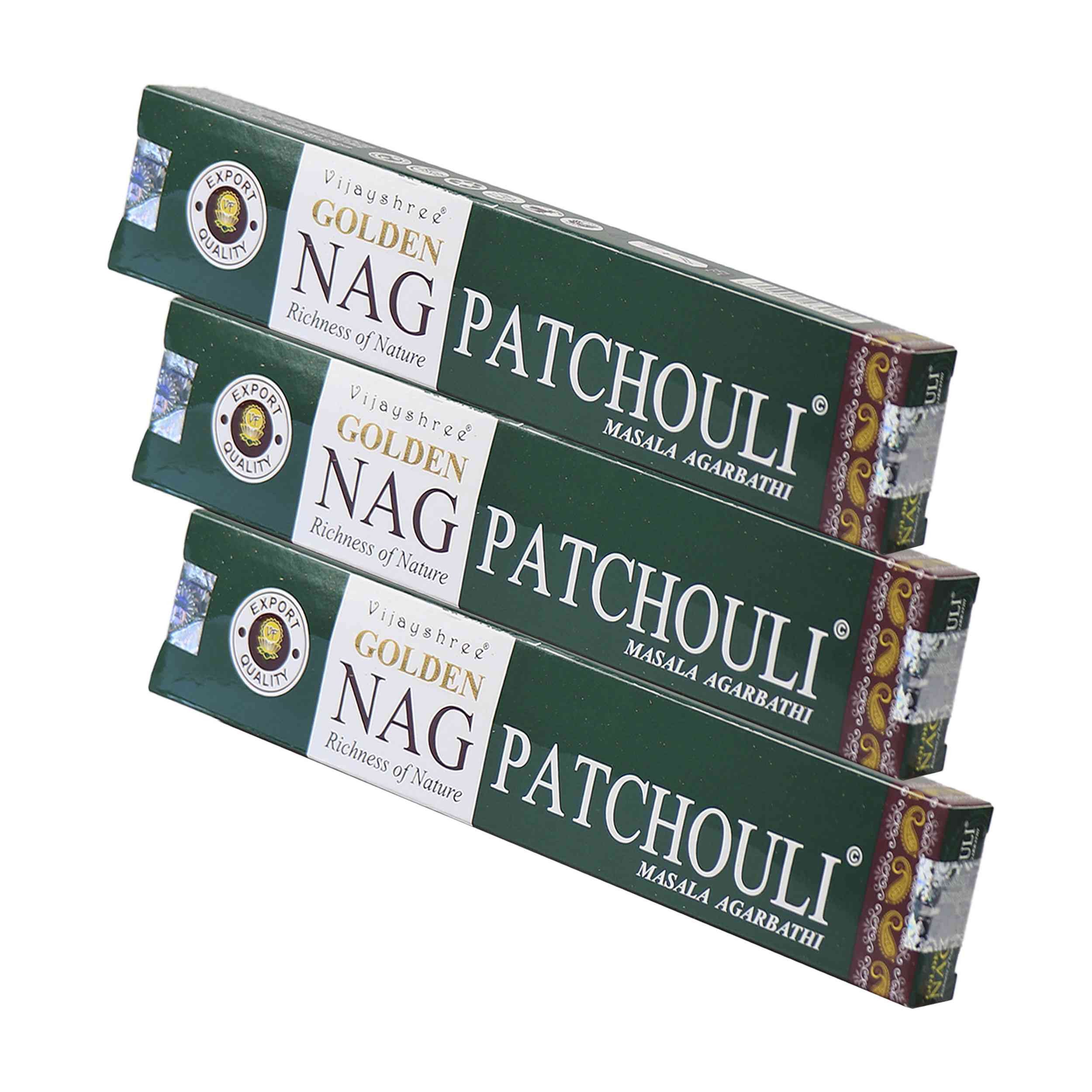 Räucherstäbchen 3x Golden Nag Patchouli Räucherstäbchen 45g – Exotisches Natur-Räucher