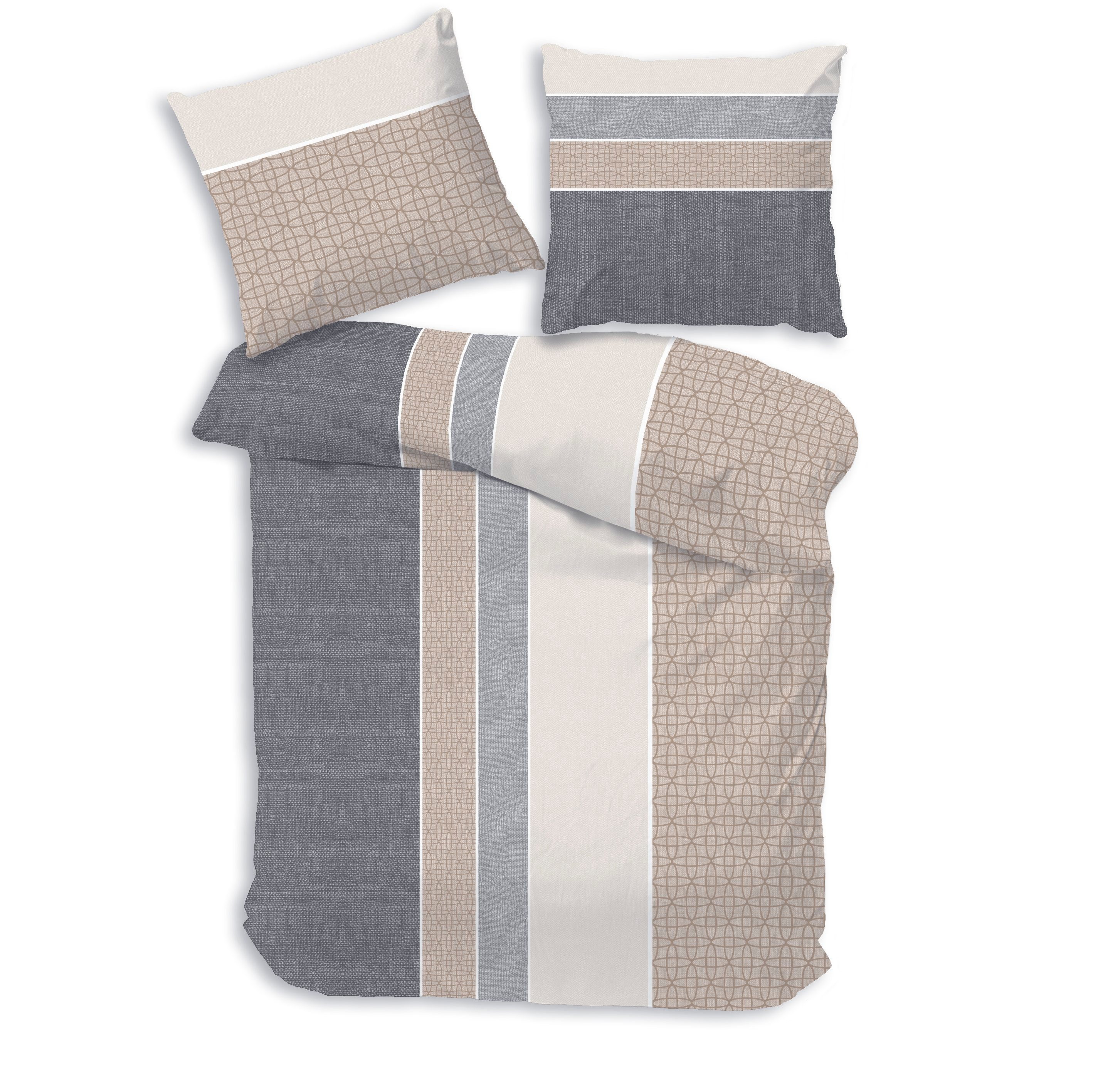 Träumschön Bettwäsche Premium Biber Bettwäsche 135x200 oder 155x220 Baumwolle - Beige Grau, Biber, 2 teilig, mit Reißverschluss, 100% Baumwolle, kuschelig warm im Winter