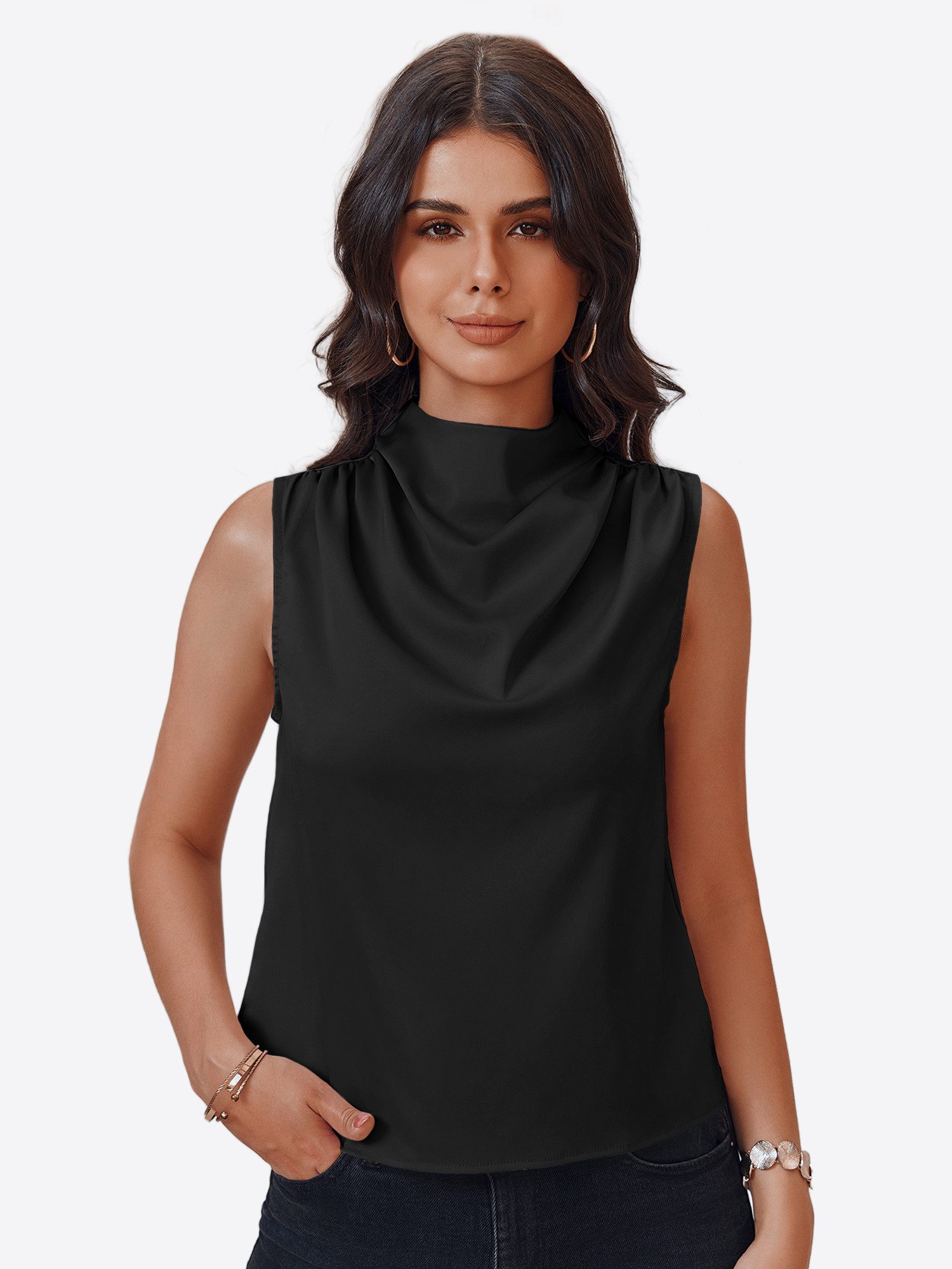Imily Bela Blusentop Damen Business Ärmellose Satin Bluse (Packung, 1-tlg., 1per-Pack) mit Knöpfen