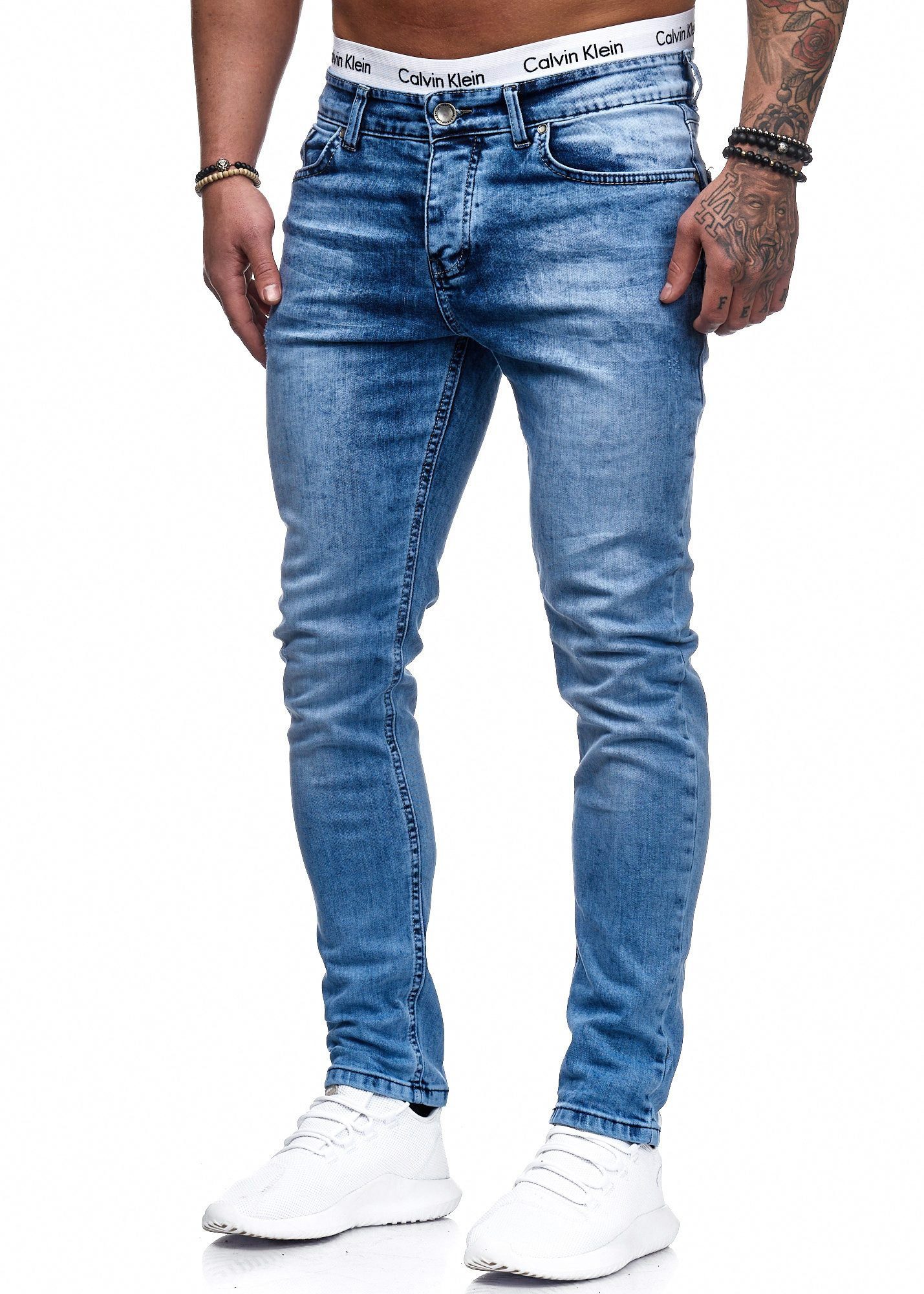 Chino Hose Slim Herren Code47 Fit Jeanshose Slim-fit-Jeans Hellblau 5080 Basic Stretch Jeans Designer