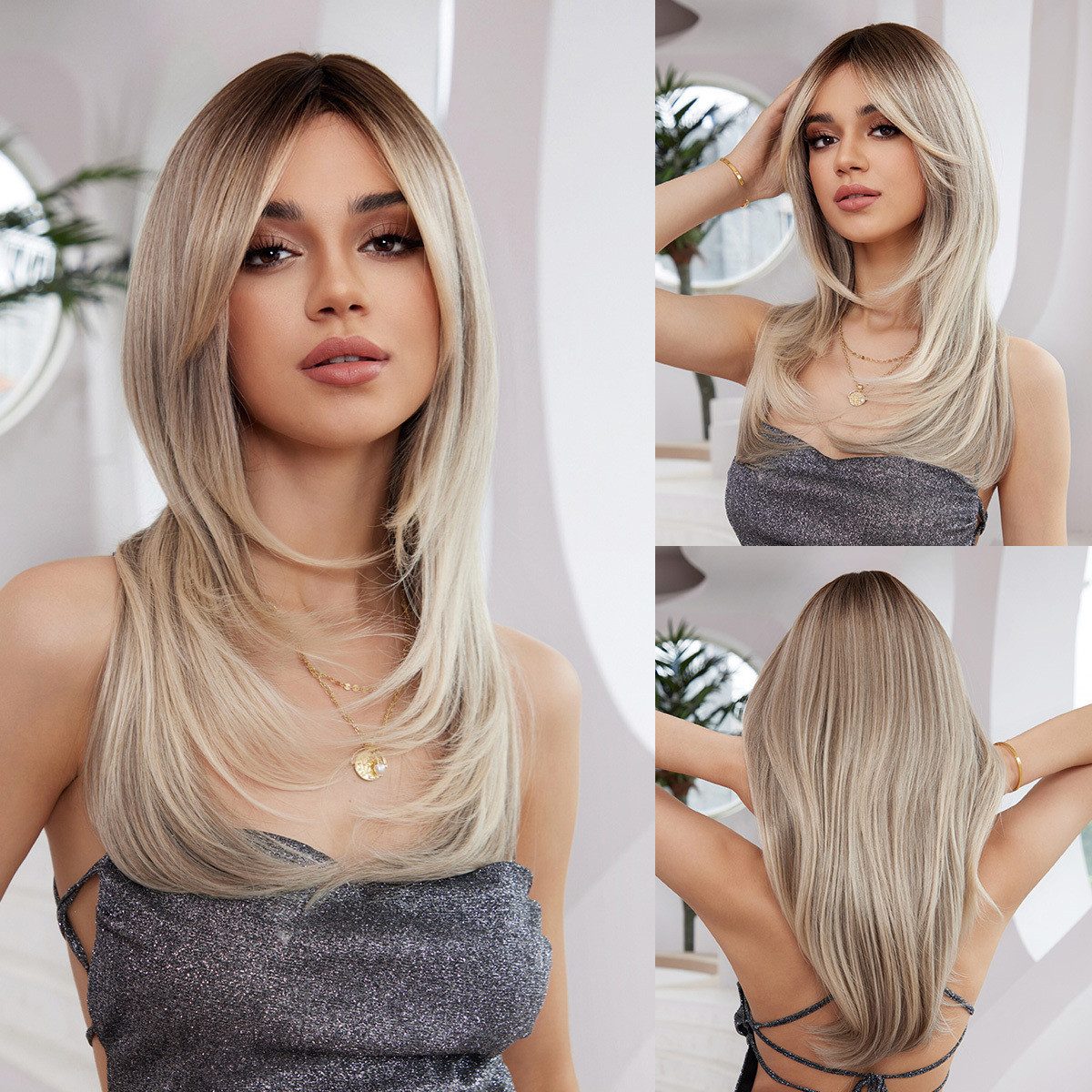 VEKROBOT Toupet Gestufte Naturlook Perücke Kurzes Damen-Vollcap mit verlaufendem Pony