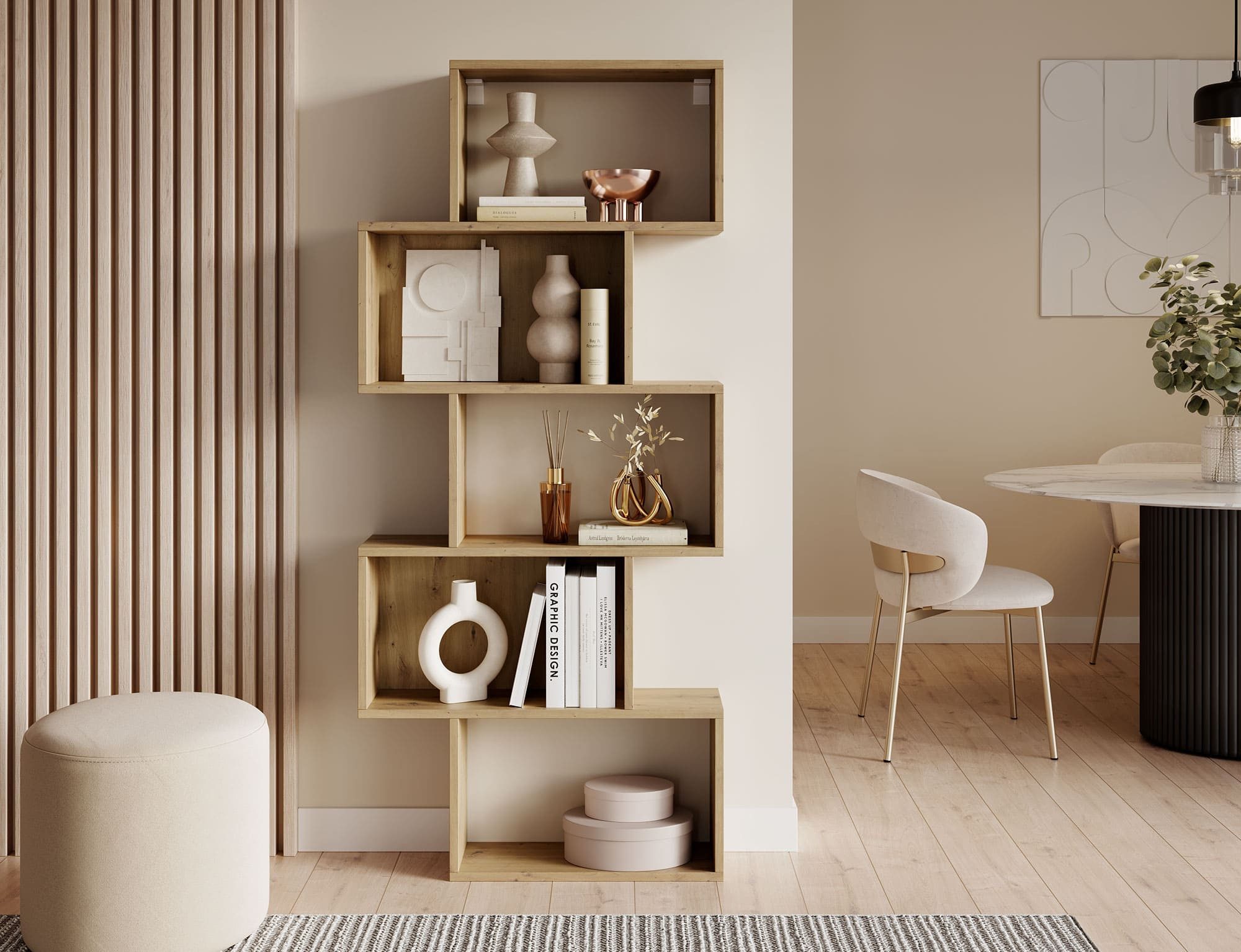 MOEBLO Bücherregal Regal SANO, modernes Standregal 180 cm, erhältlich in Weiß, Schwarz oder Eiche Artisan, Bücherregal Bücherregal für das Büro Bücherregal für Dokumente Wohnbereich Wohnzimmer