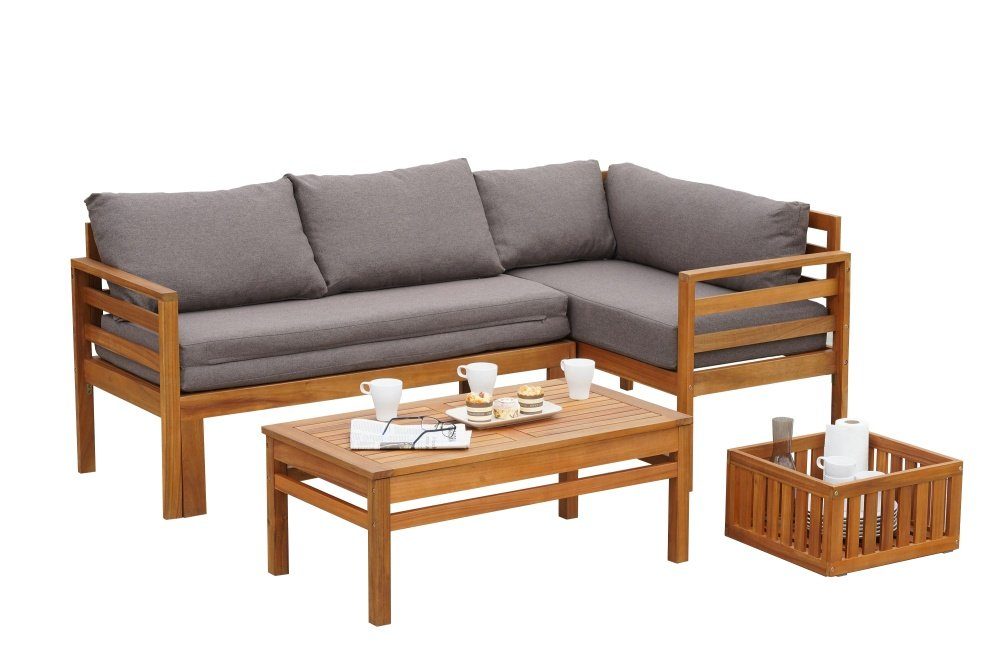 Gartenmöbel Ambiente Gartenlounge-Set Paraguay, (Balkonset, 1 Eckbank, 1  höhenverstellbarer Tisch, Schubkasten), ausziehbare Sitzfläche