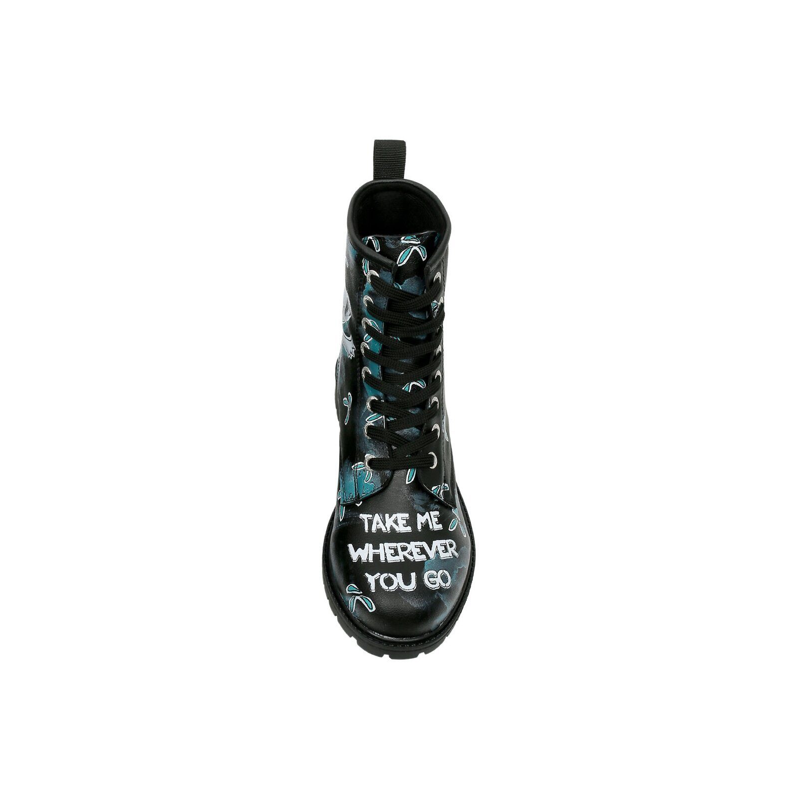 DOGO Black Longe Boots Schnürstiefel Cat Lovers Damen Stiefeletten, Schnürboots Handgefertigt