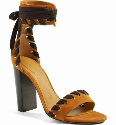 Chloé CHLOE MILES ICONIC WHIPSTITCH STRAP LACE-UP SUEDE SANDALS PUMPS SCHUHE Sandale