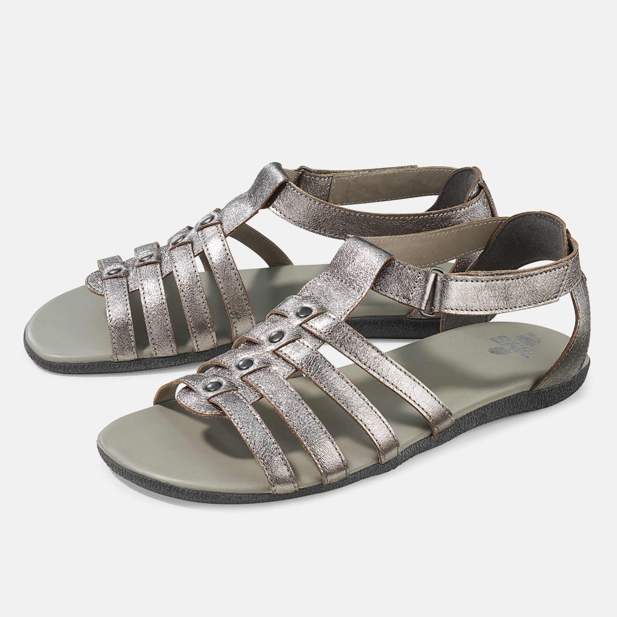 BÄR Damenschuh - Modell Matanza in der Farbe Silber Sandalette mit Klettverschluss, aus echtem Leder
