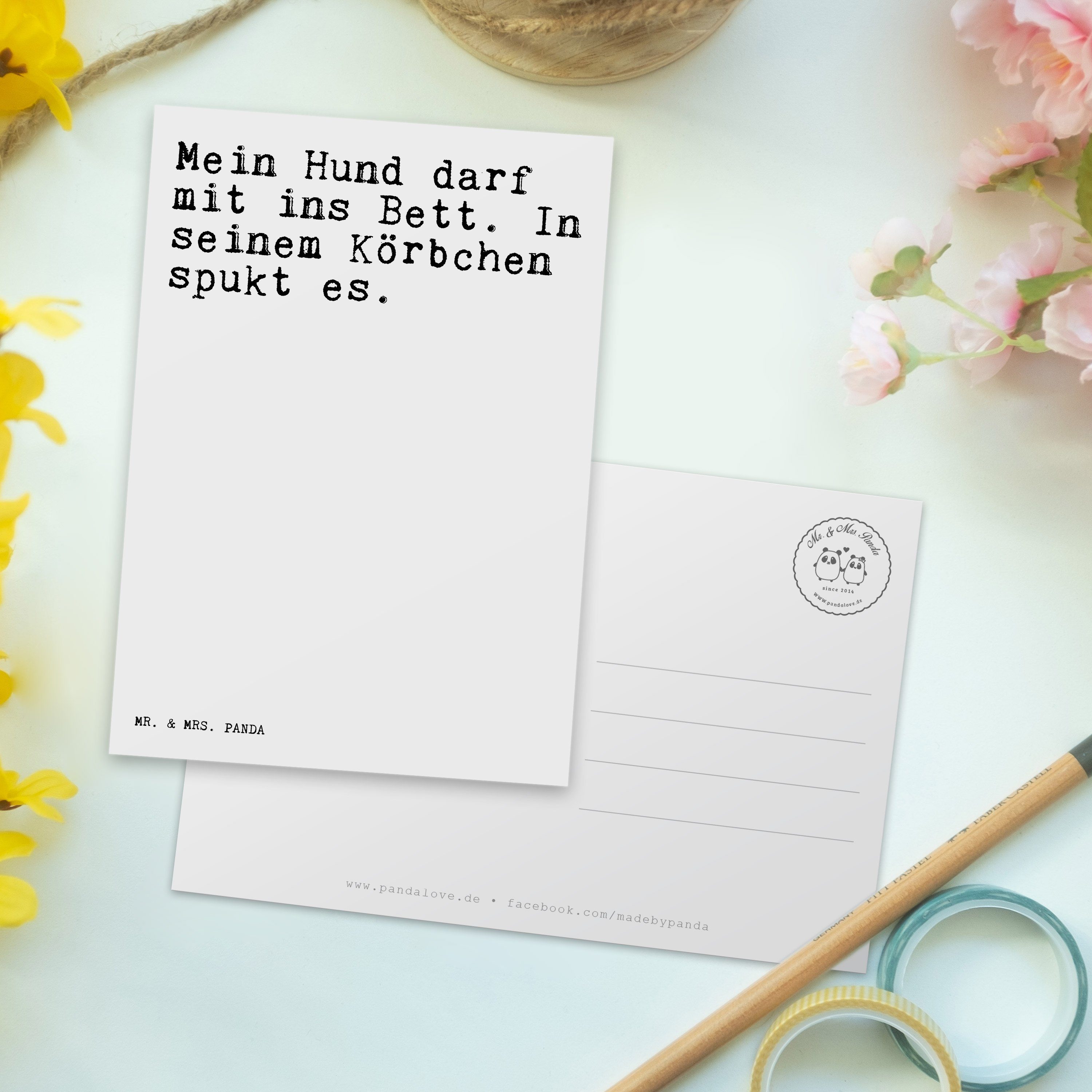 Mein - Hund - Weiß Körbchen, Geschenk, mit... & Wei Mr. Panda Spruch darf Sprüche Postkarte Mrs.