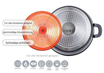 KESSMANN Topf-Set Kochtopf 24cm mit Deckel 7-tlg Induktion Topf Set für alle Herdarten, Aluminiumguss (Set, 7-tlg., Inkl. 2 Silikon Griffe 1 Pfannenwender 1 Kork-Untersetzer 1 Holzlöffel), Antihaft Topfset Induktionsgeeignet Fleischtopf Bräter Pfanne kochen