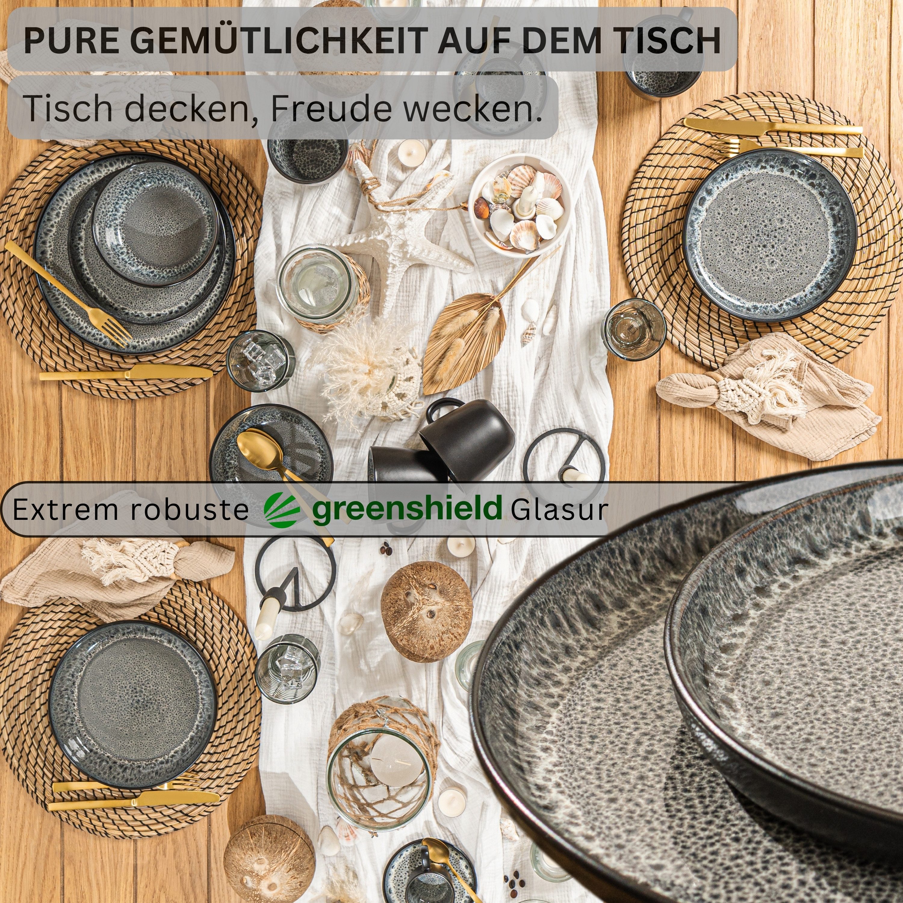 SÄNGER Teller Set Sydney, (6 St), 6 tlg. Dessertteller, Steingut, Grau, Handmade, VALUE COLLECTION