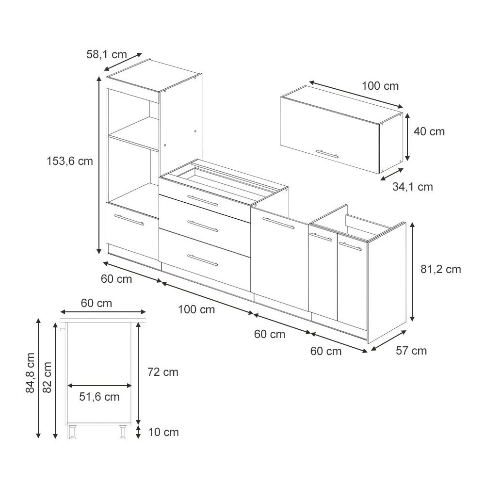 Vicco Küchenzeile Fame-Line, Dunkelblau Hochglanz/Weiß, 280 cm, AP Anthrazit