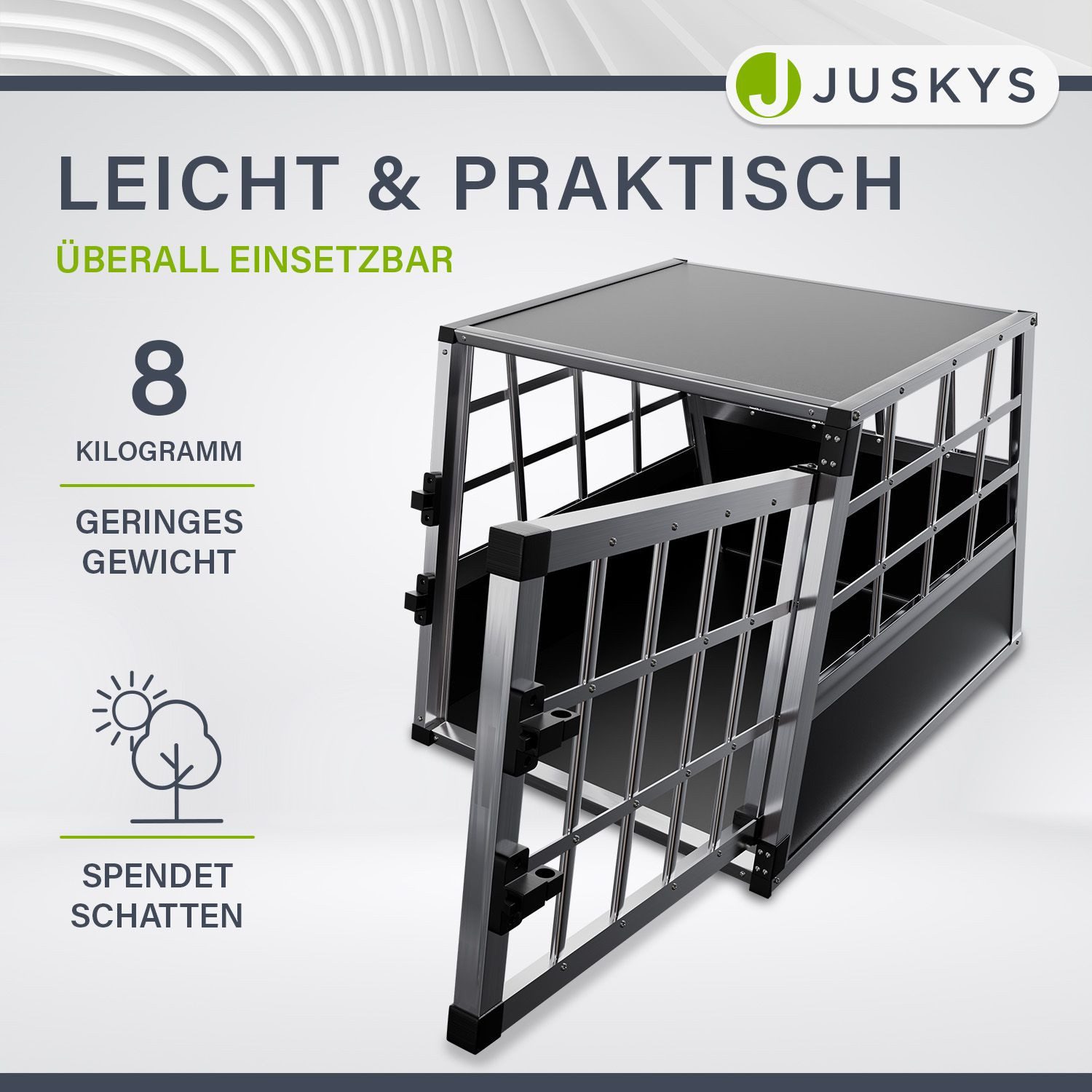 Juskys Tierreisebox Alu-Hundetransportbox in 4 versch. Größen: M, L, L-X, XL, Auto Hundebox robust und pflegeleicht, Gittertür verschließbar