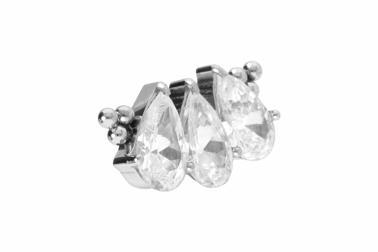 Piercing-Set Titan Schraubaufsatz mit Außengewinde 3 EINGEFASSTE KRISTALLTROPFEN +