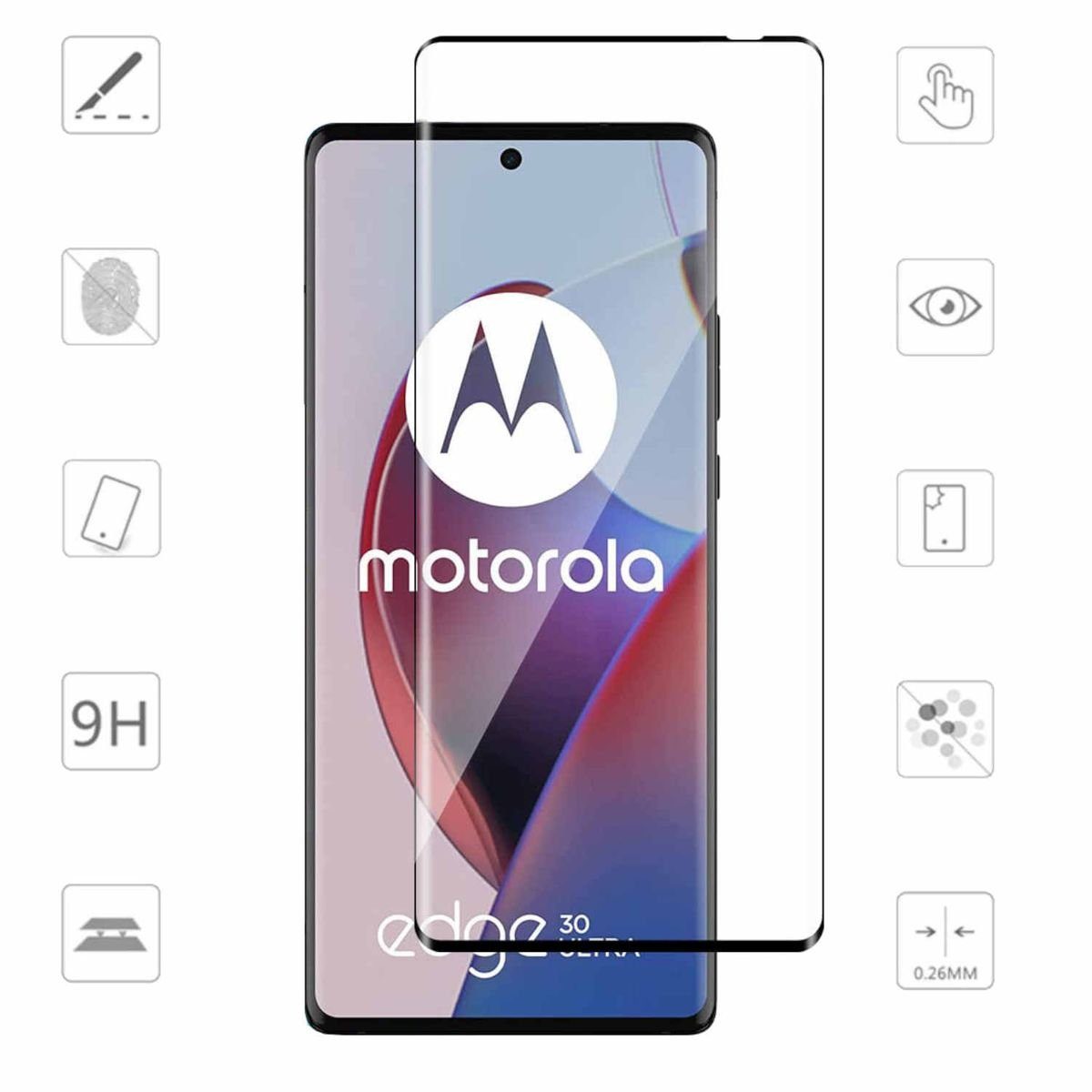 Wigento Handyhülle Für Motorola Edge 30 Ultra 4D Premium 0,3 mm H9 Curved  Hart Glas Panzer Schwarz Folie Schutz Hülle Neu