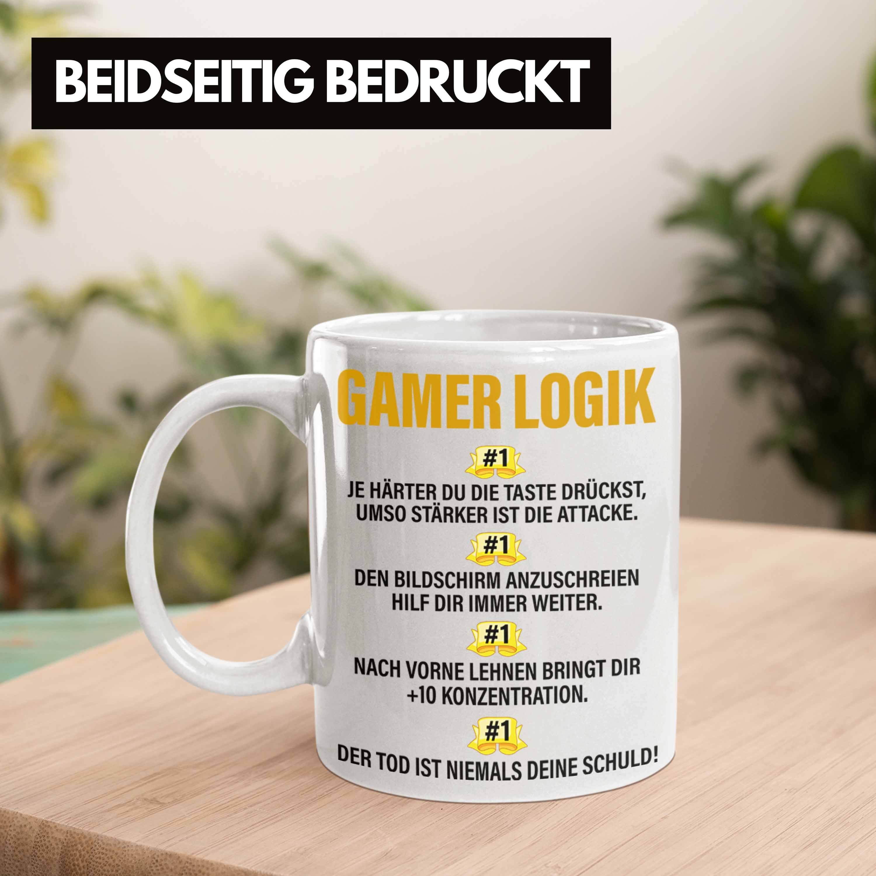 Kinder Tasse Gaming Trendation Jungs Lustig Zocken Tasse - Zubehör Männer Tassen Gamer Geschenk Trendation Jungen PC Geschenkideen Mitbringsel Spruch Zocker weiss