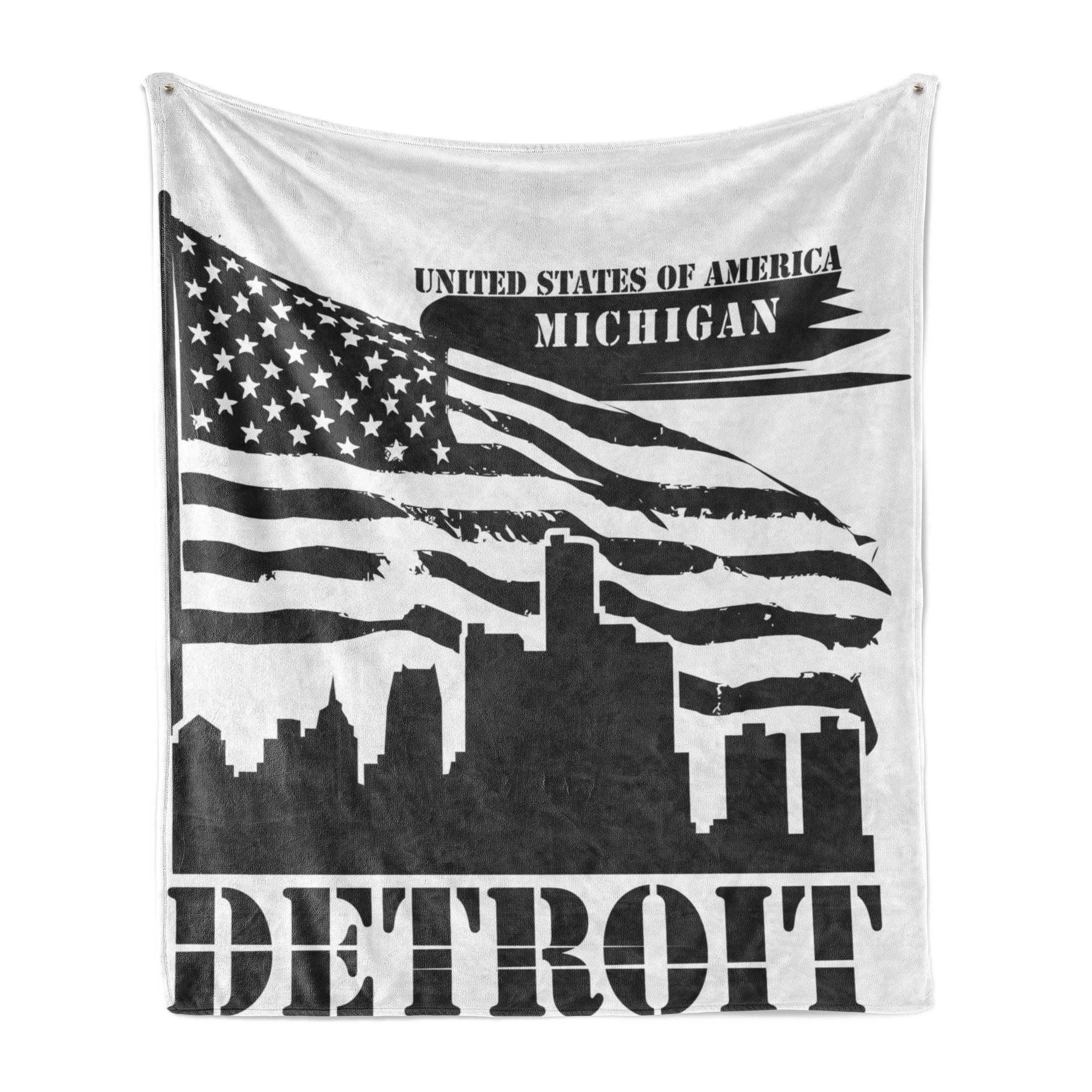Wohndecke Gemütlicher Plüsch für den Innen- und Außenbereich, Abakuhaus, Detroit USA-Flagge Grunge-Stadt
