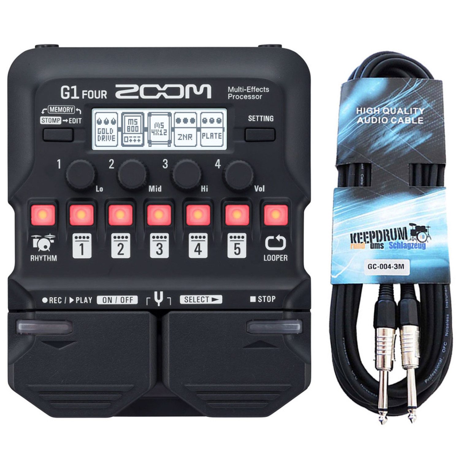 E-Gitarre Zoom G1 FOUR Multi-Effektgerät mit Klinkenkabel