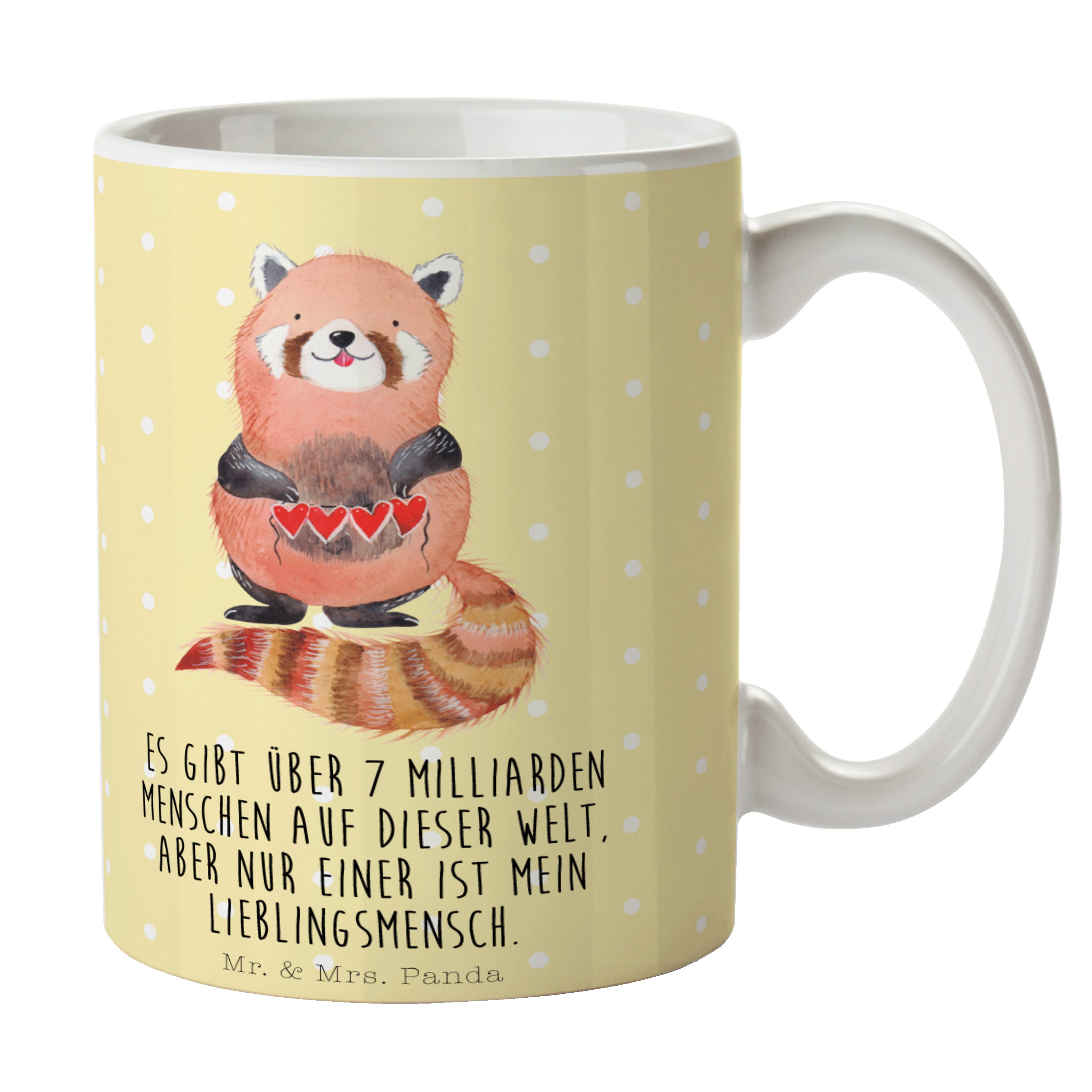 Mr. & Mrs. Panda Tasse Roter Panda - Gelb Pastell - Geschenk, Tiermotive, Herz, Tiere, Tasse, Keramik