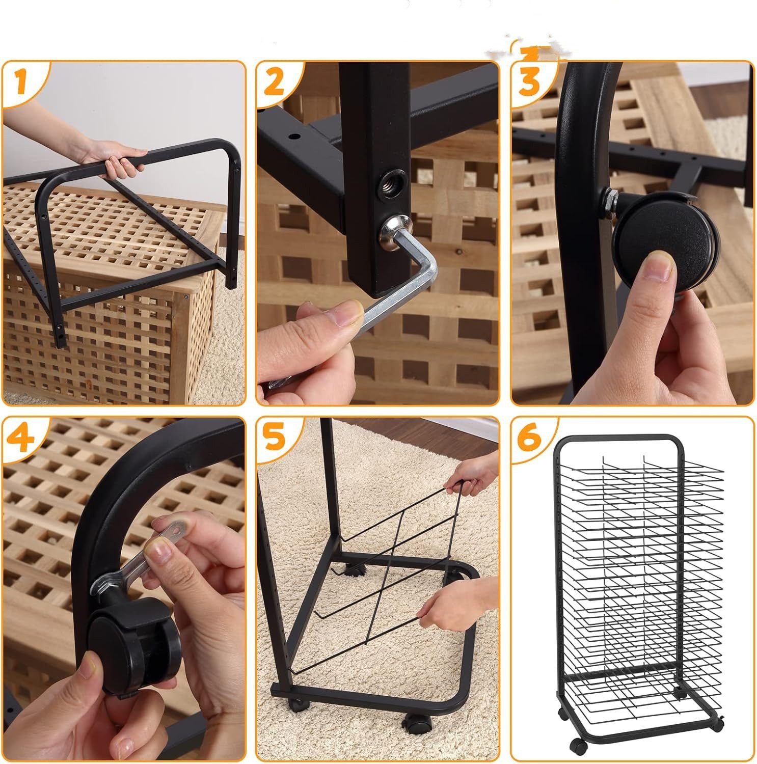 GarveeMore Staffelei Kunstregal mit abnehmbaren Regalen, Metallkunstlagerregal mit Rädern