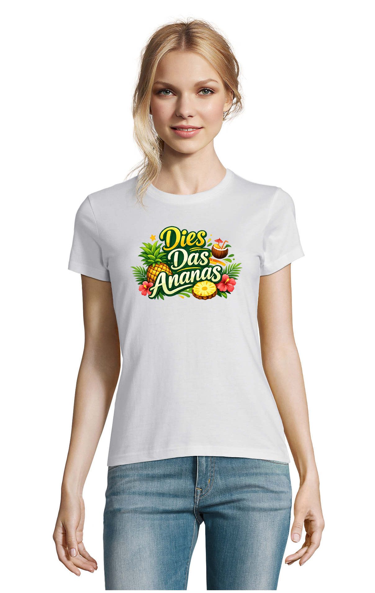 T-Shirt Dies Das Ananas Damen Tee Print Rundhals Baumwolle Motiv Humor