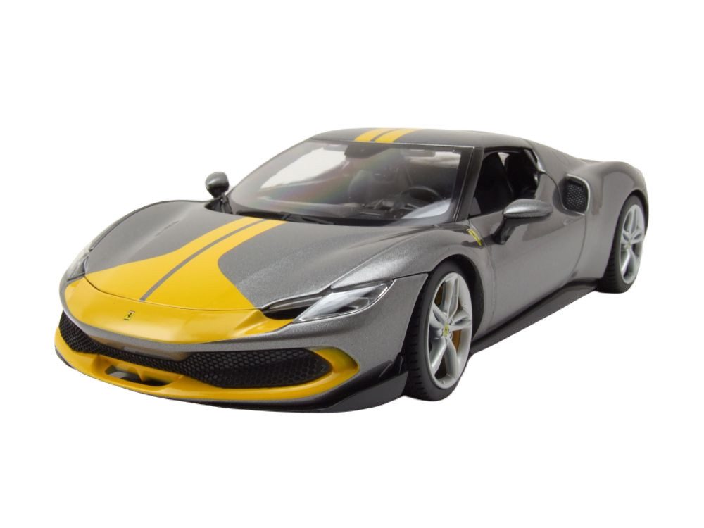 Bburago Modellauto Ferrari 296 GTB Assetto Fiorano grau gelb, Maßstab 1:18