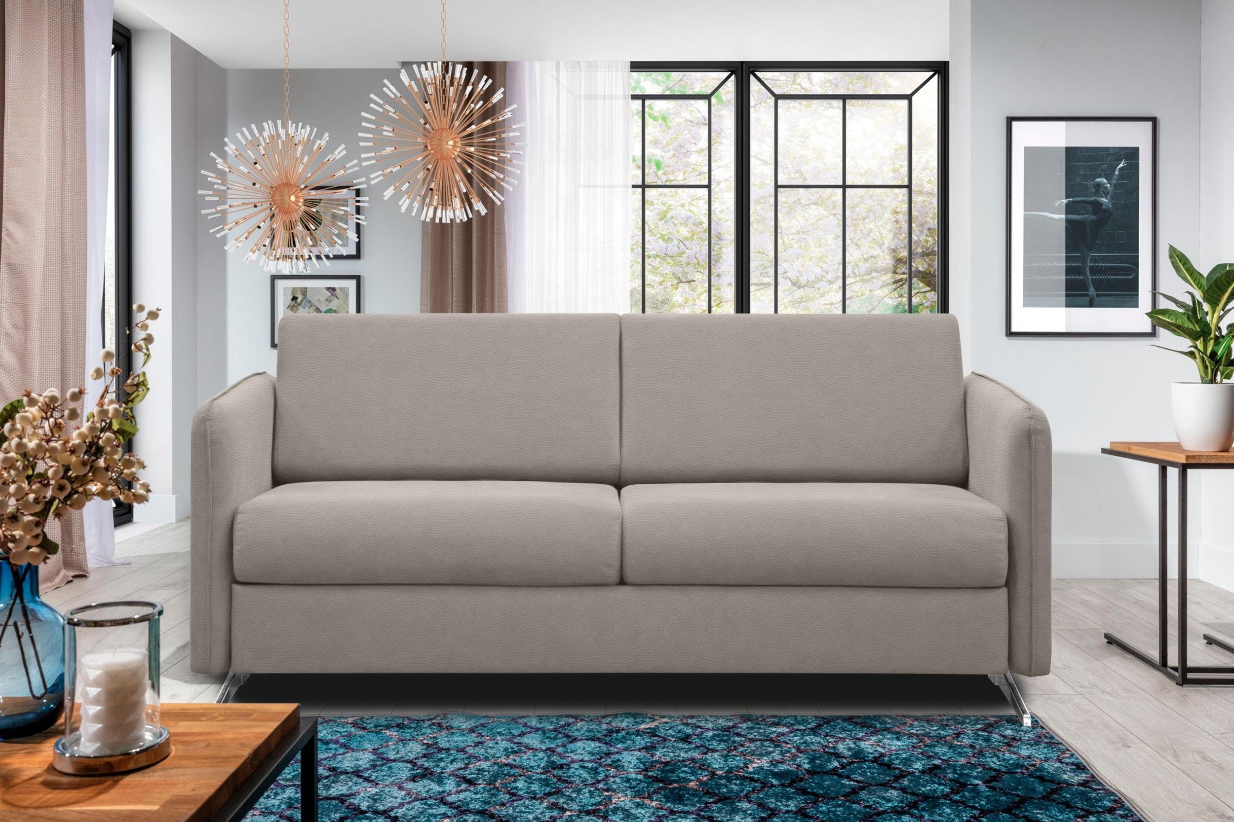 mit stellbar, im 2-Sitzer, frei Sherlock, Design, Metall Stylefy Bettfunktion, Modern 3-Sitzer Sofa, Raum