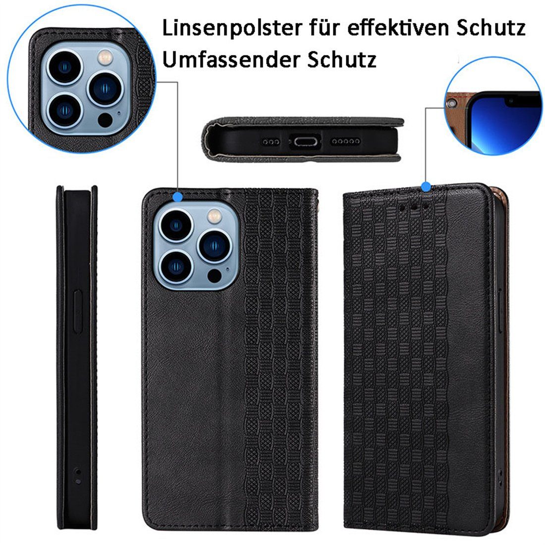 15 für geprägte Flip-Tasche, blau Ledertasche Handytasche pro, Handytasche iPhone DÖRÖY