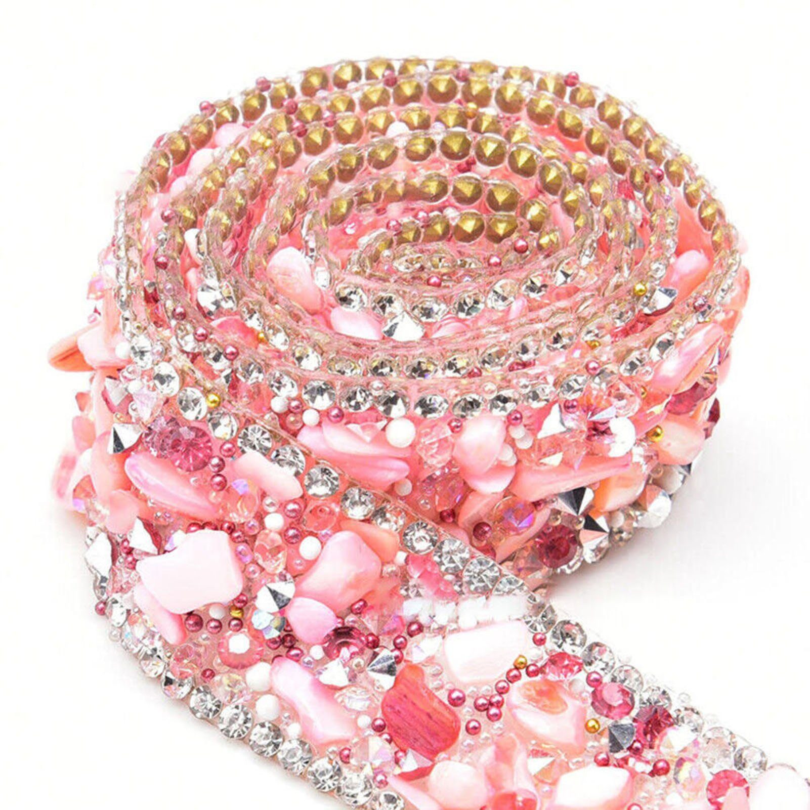 Blusmart Geschenkband 1M lang Bunte Kristalle, Glänzende Bänder Mit Strasssteinen rosa Kies