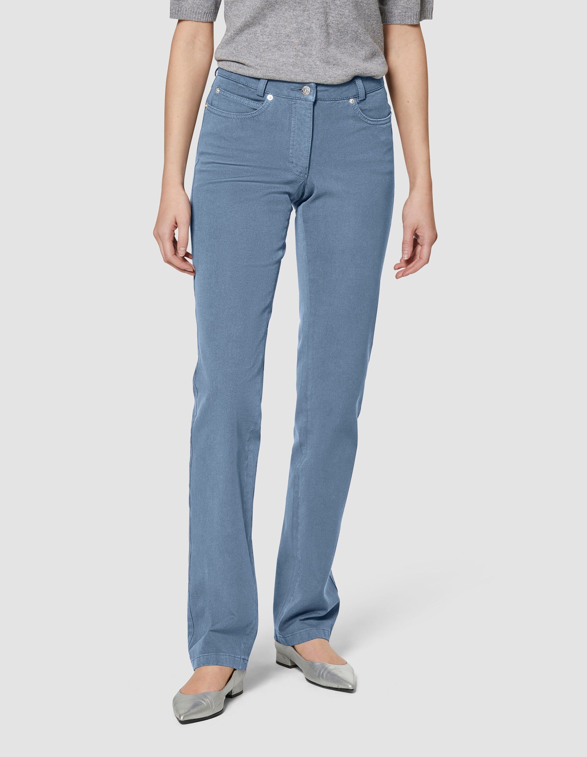 MADELEINE Gerade Jeans Schmale Jeans im Five-Pocket-Style Basichose mit Formbund, Gürtelschlaufen und Knöchellang