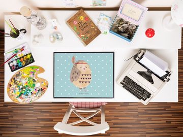 Mr. & Mrs. Panda Schreibtischunterlage Eule Federschmuck - Türkis Pastell - Geschenk, Büroartikel, Owl, Schr, (1 tlg)