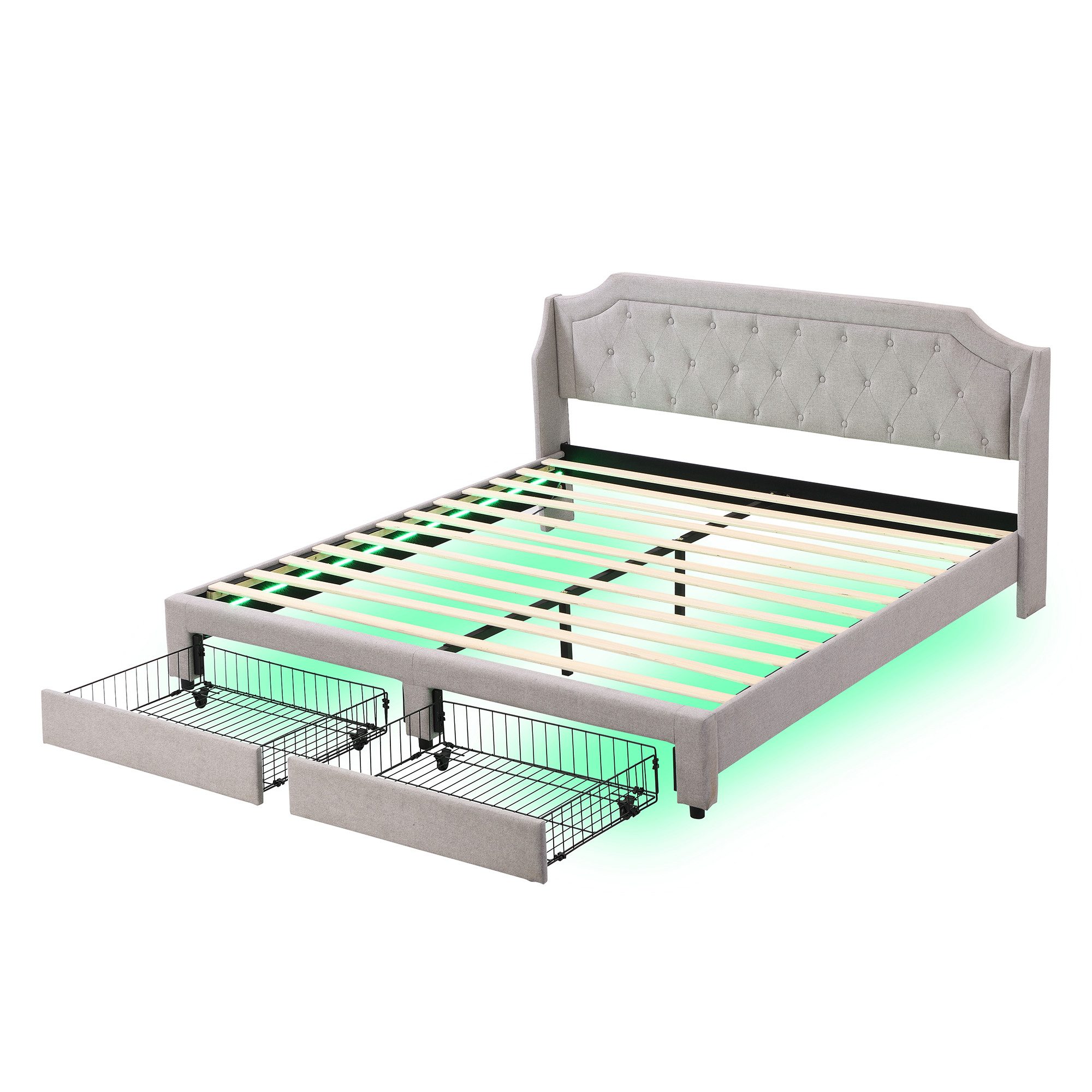 Polsterbett Stauraumbett Jugendbett Doppelbett mit Schubladen, LED-Bett