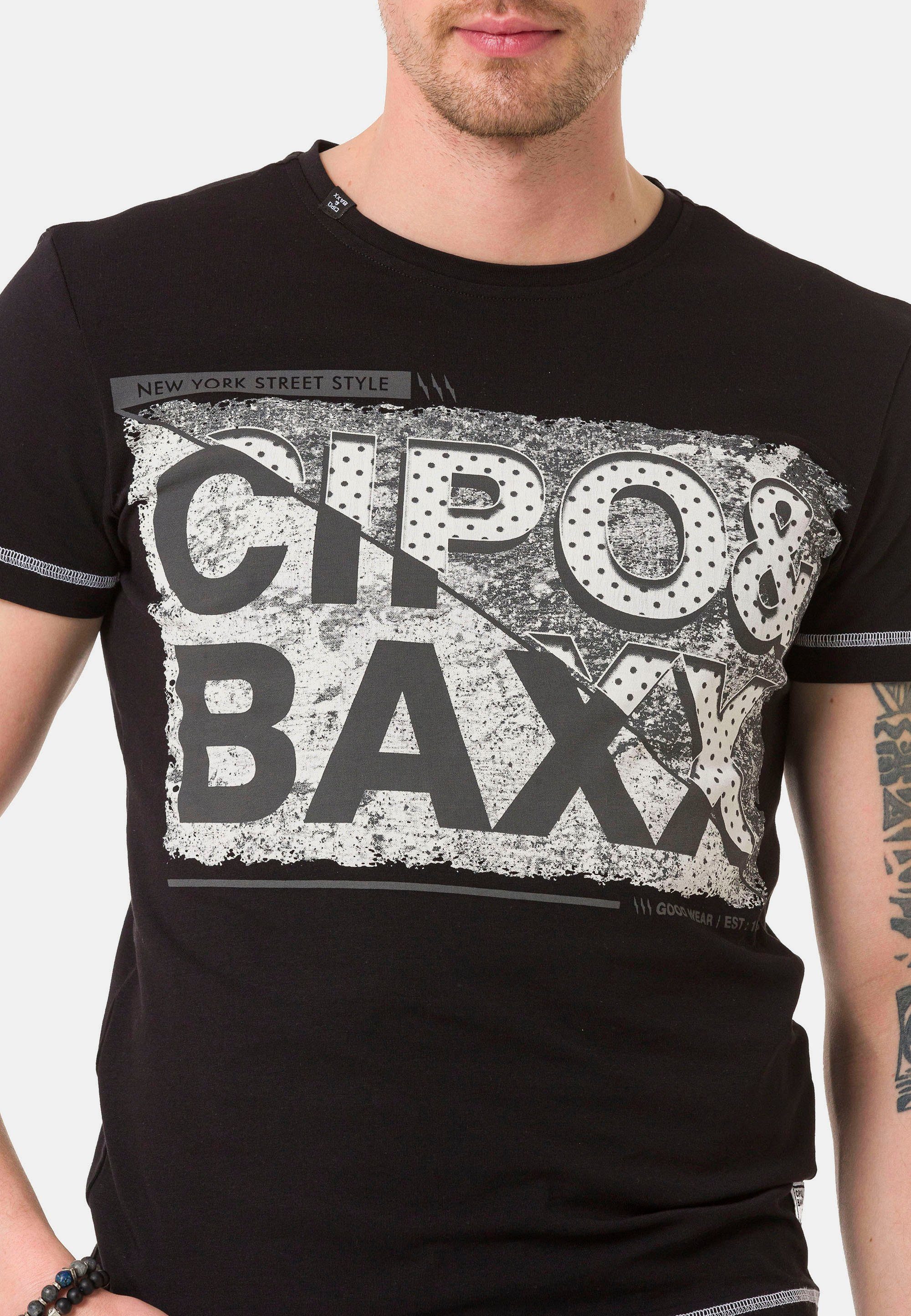 Markenprint großem mit & T-Shirt Cipo Baxx schwarz